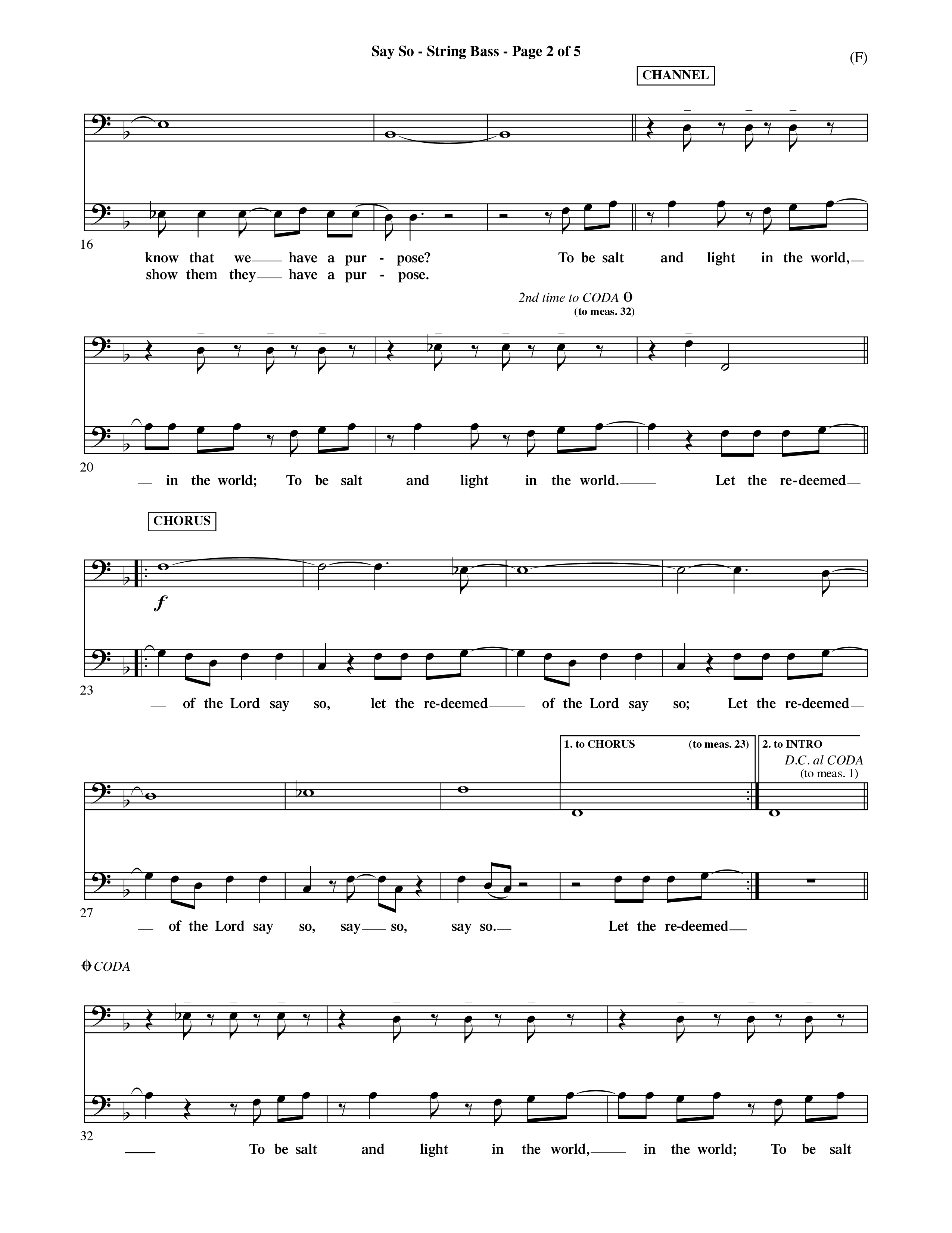 Say So (Choral Anthem SATB) String Bass (Word Music Choral / Arr. Dave Williamson)