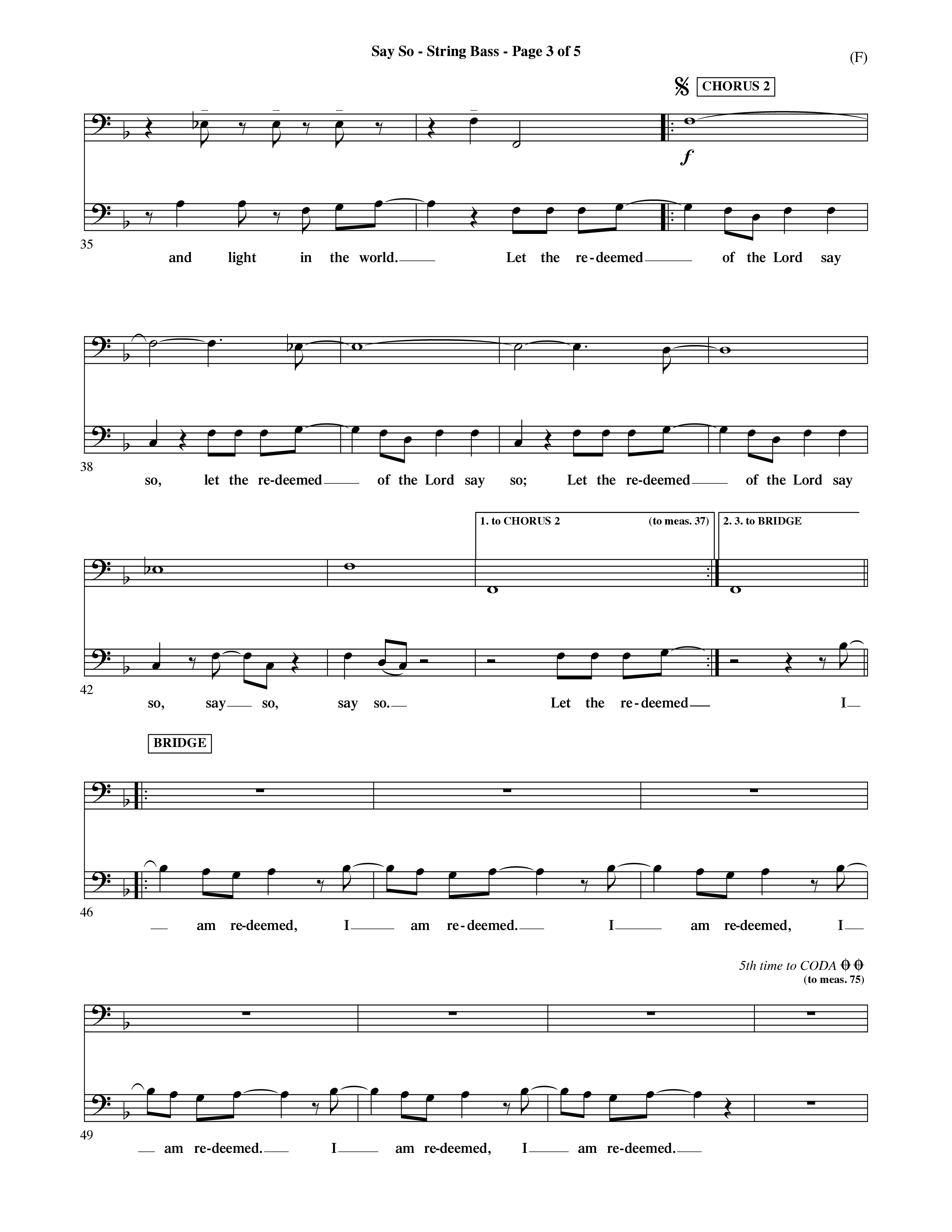 Say So (Choral Anthem SATB) String Bass (Word Music Choral / Arr. Dave Williamson)