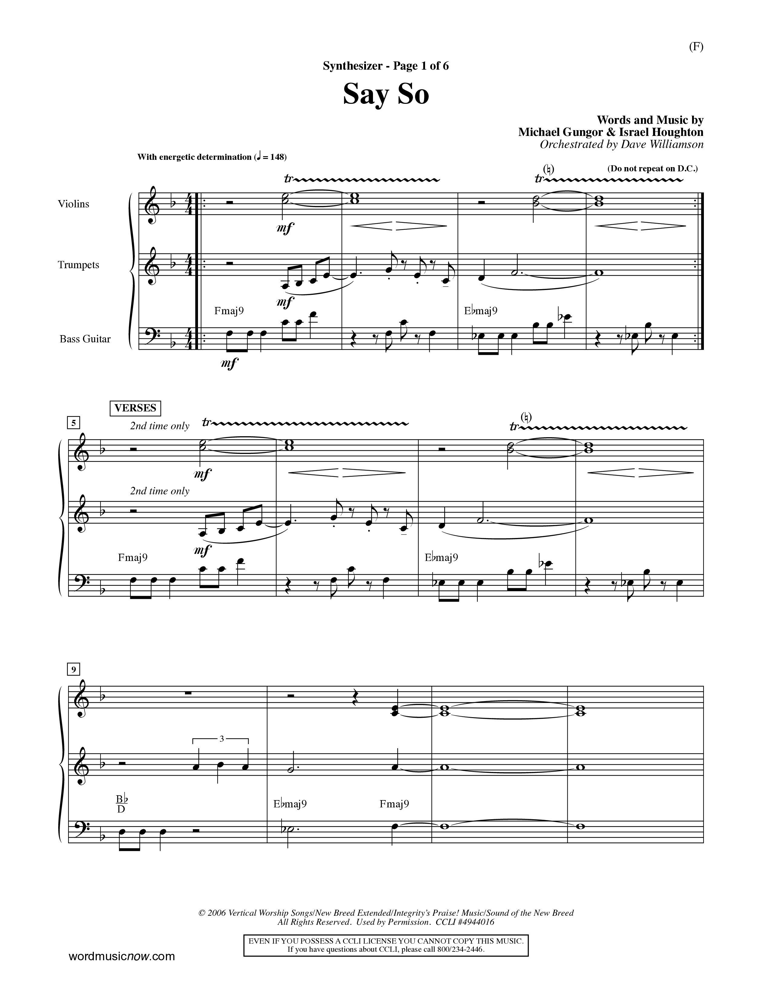 Say So (Choral Anthem SATB) Synth (Word Music Choral / Arr. Dave Williamson)