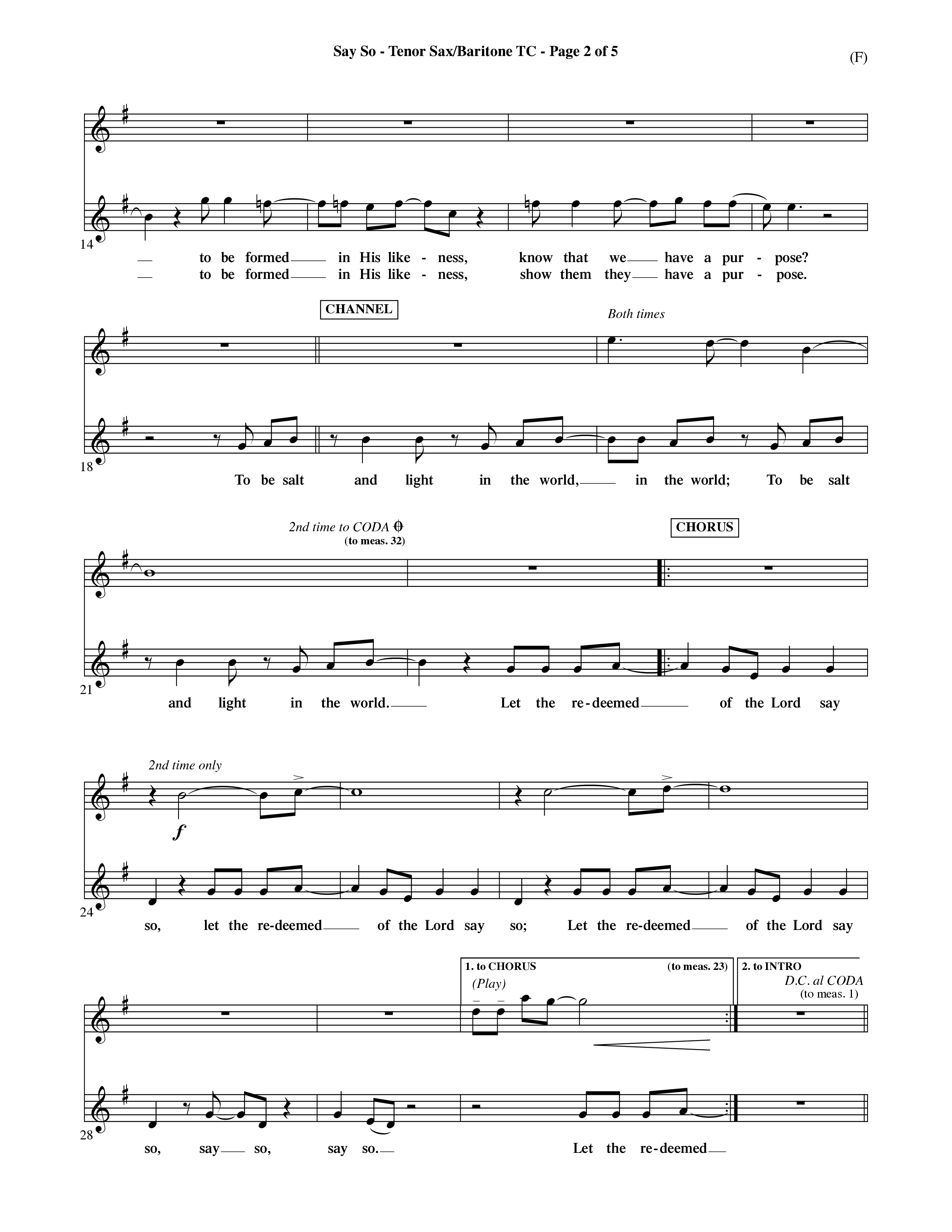 Say So (Choral Anthem SATB) Tenor Sax/Baritone T.C. (Word Music Choral / Arr. Dave Williamson)