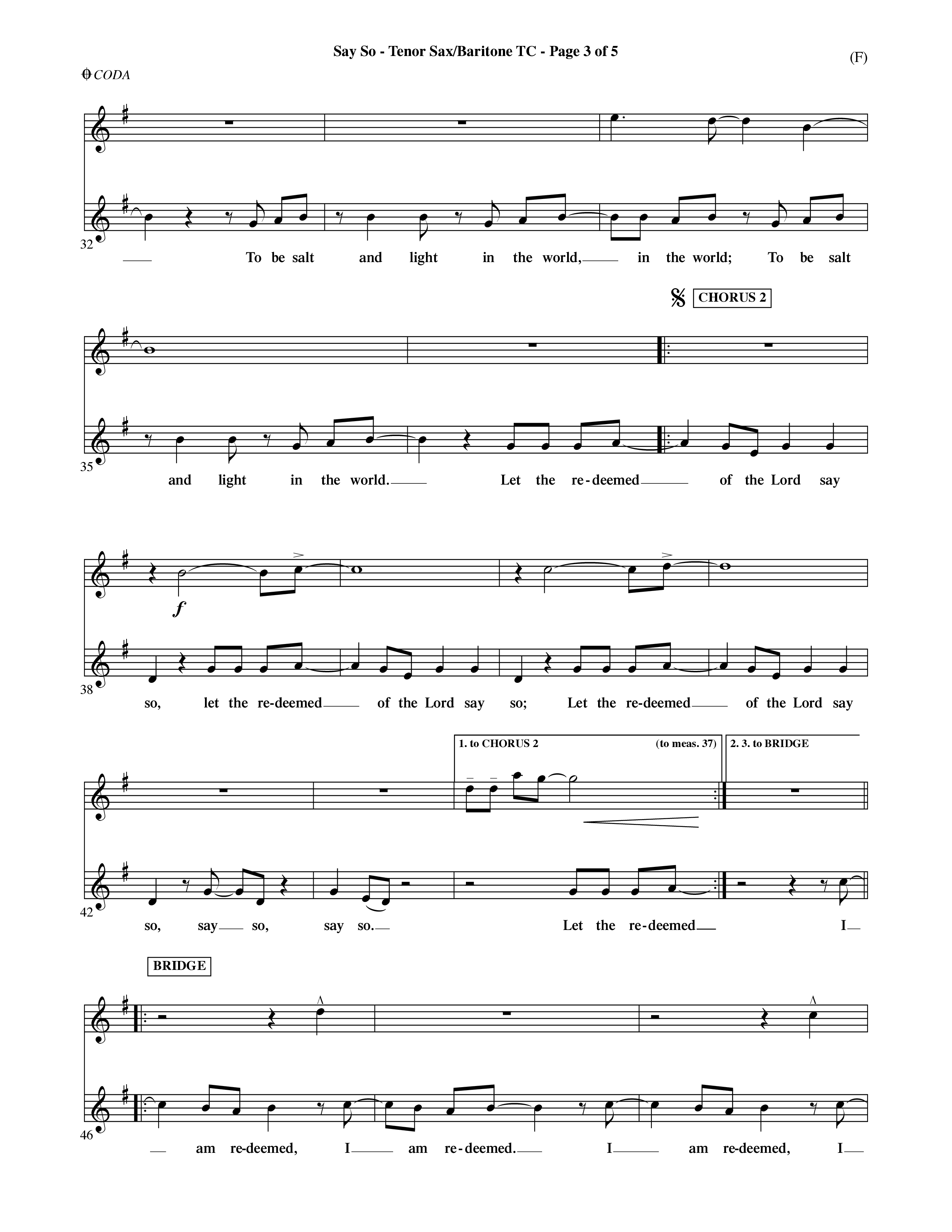 Say So (Choral Anthem SATB) Tenor Sax/Baritone T.C. (Word Music Choral / Arr. Dave Williamson)