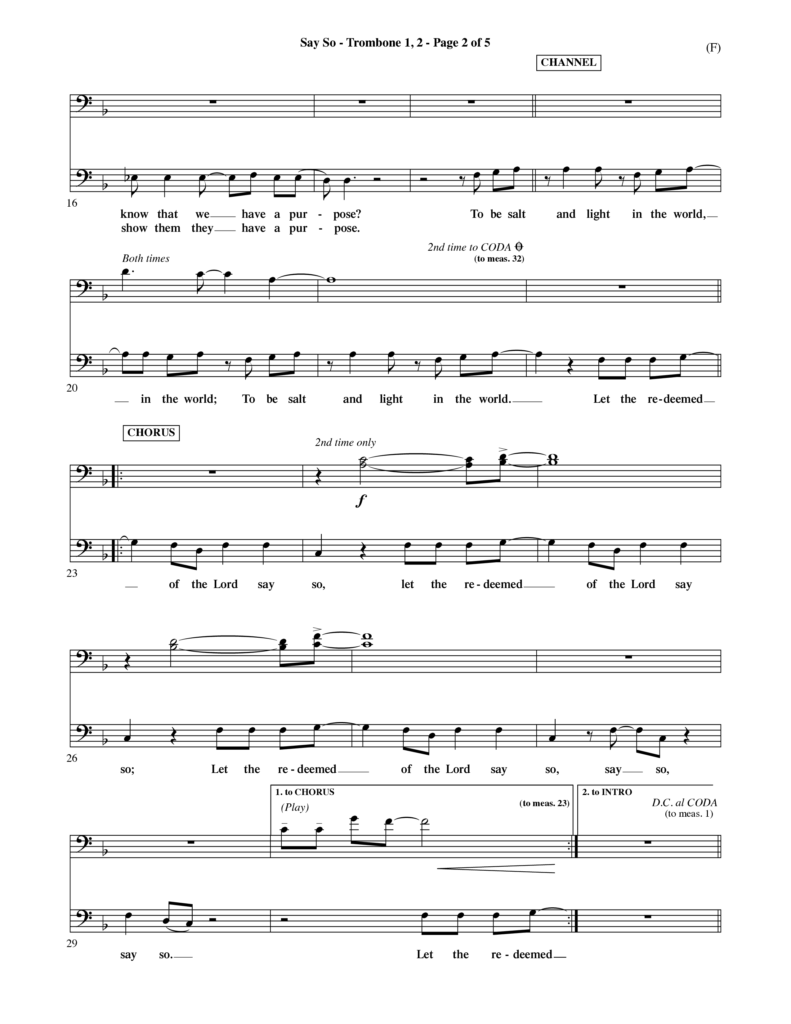 Say So (Choral Anthem SATB) Trombone 1/2 (Word Music Choral / Arr. Dave Williamson)
