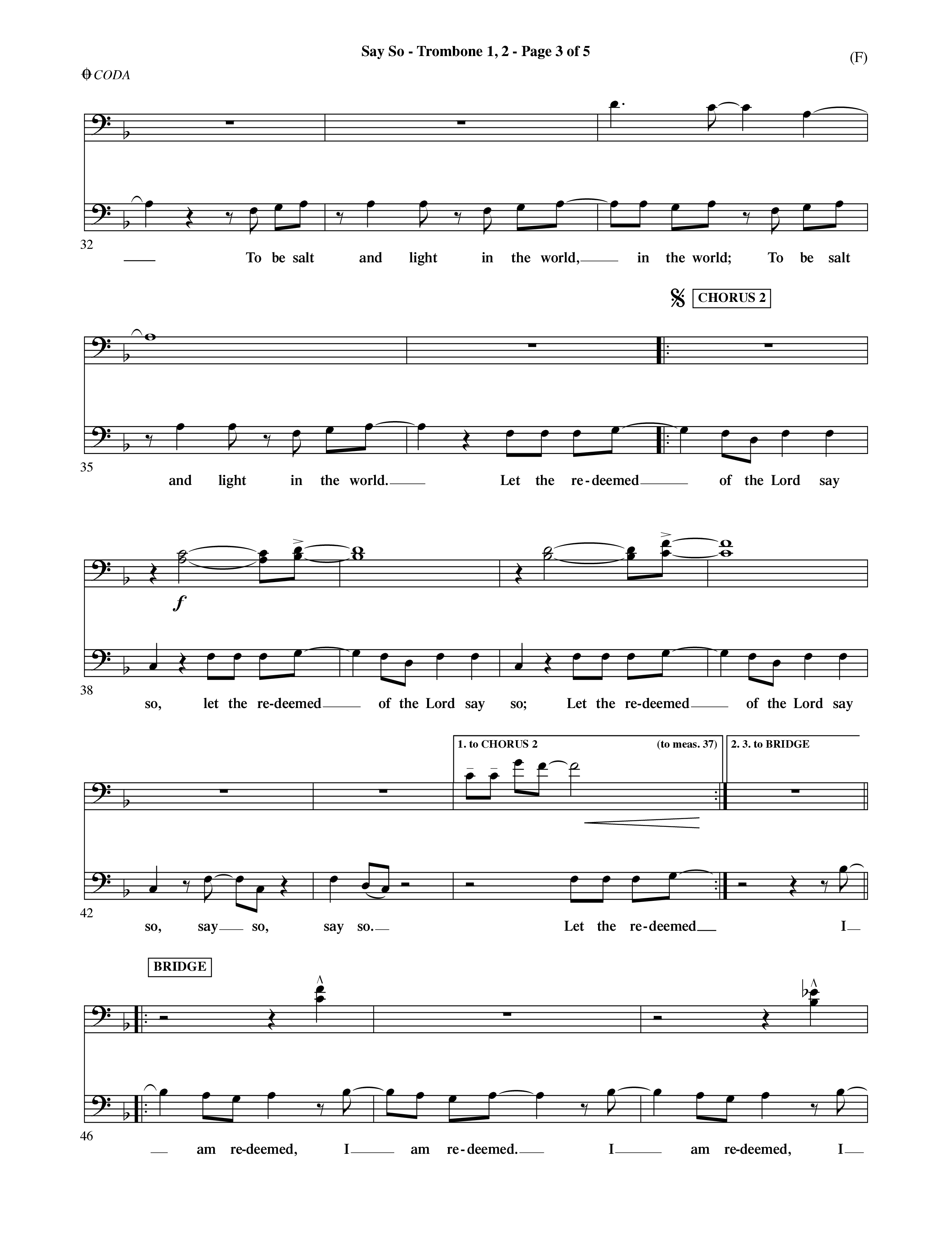 Say So (Choral Anthem SATB) Trombone 1/2 (Word Music Choral / Arr. Dave Williamson)