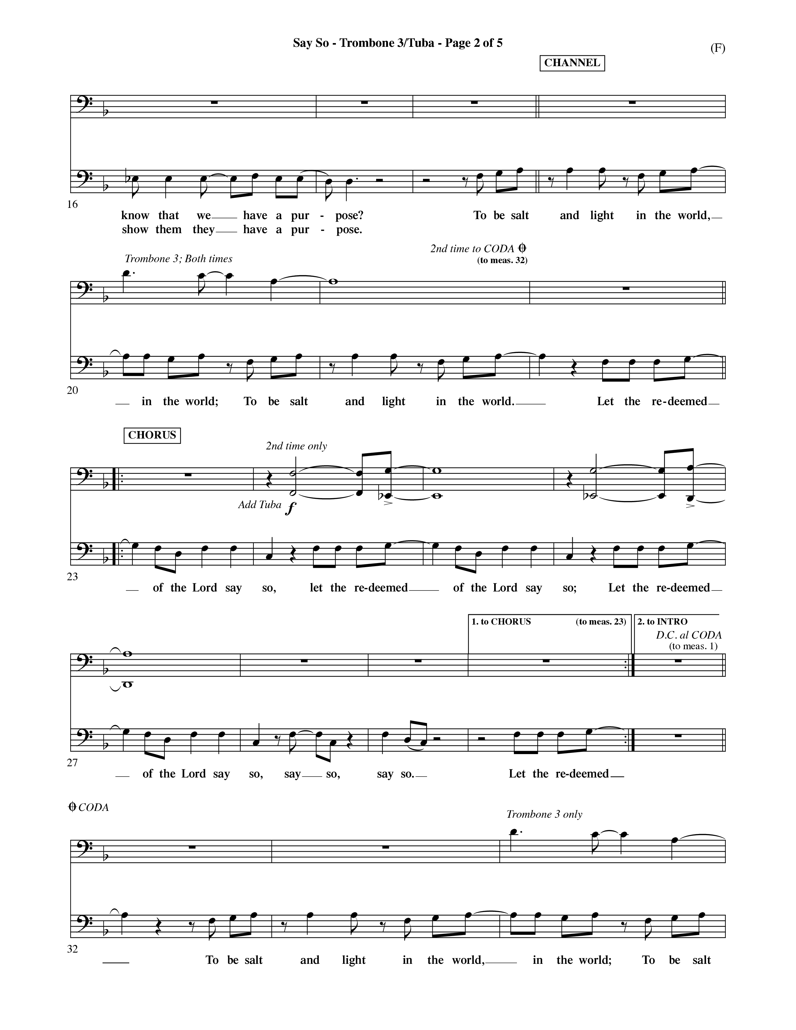 Say So (Choral Anthem SATB) Trombone 3/Tuba (Word Music Choral / Arr. Dave Williamson)