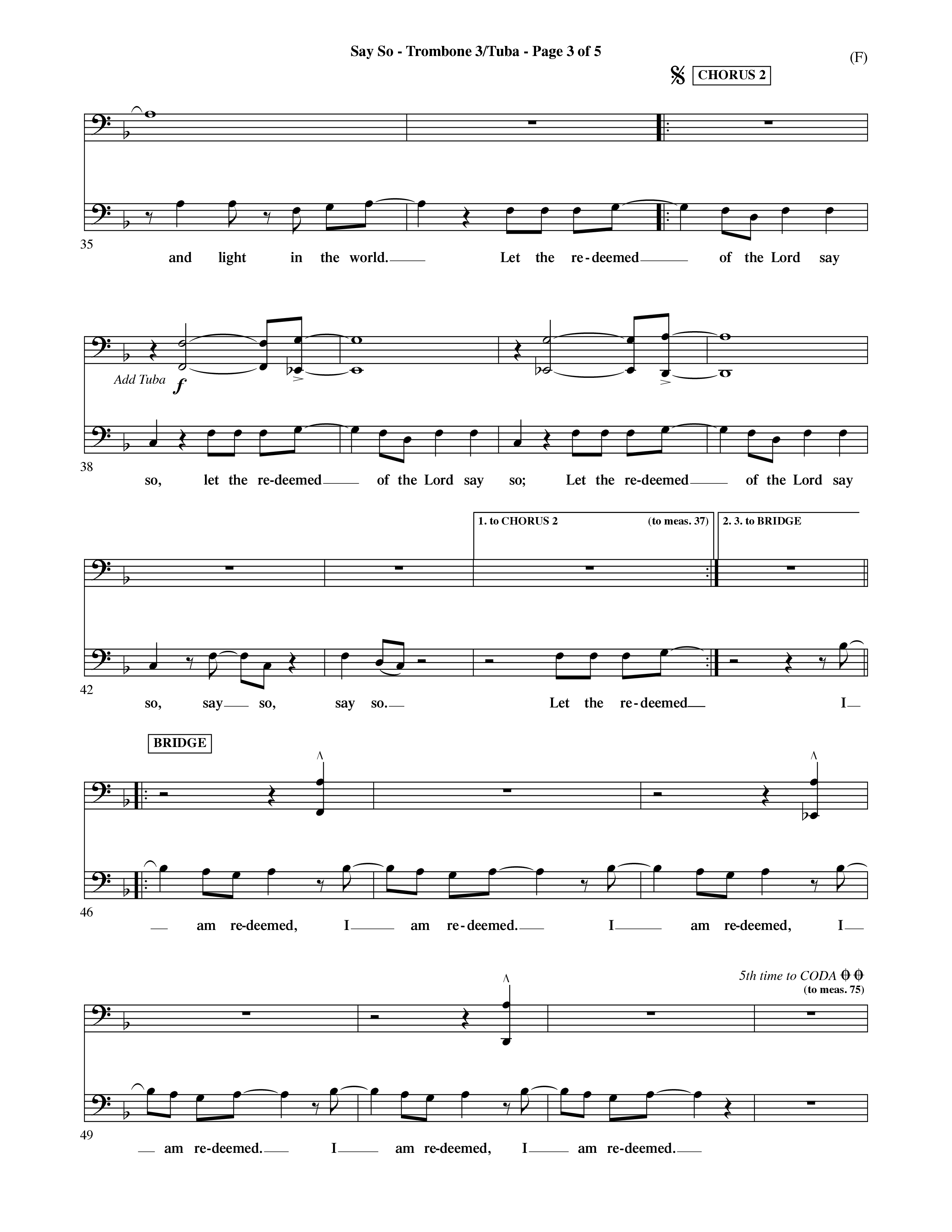 Say So (Choral Anthem SATB) Trombone 3/Tuba (Word Music Choral / Arr. Dave Williamson)
