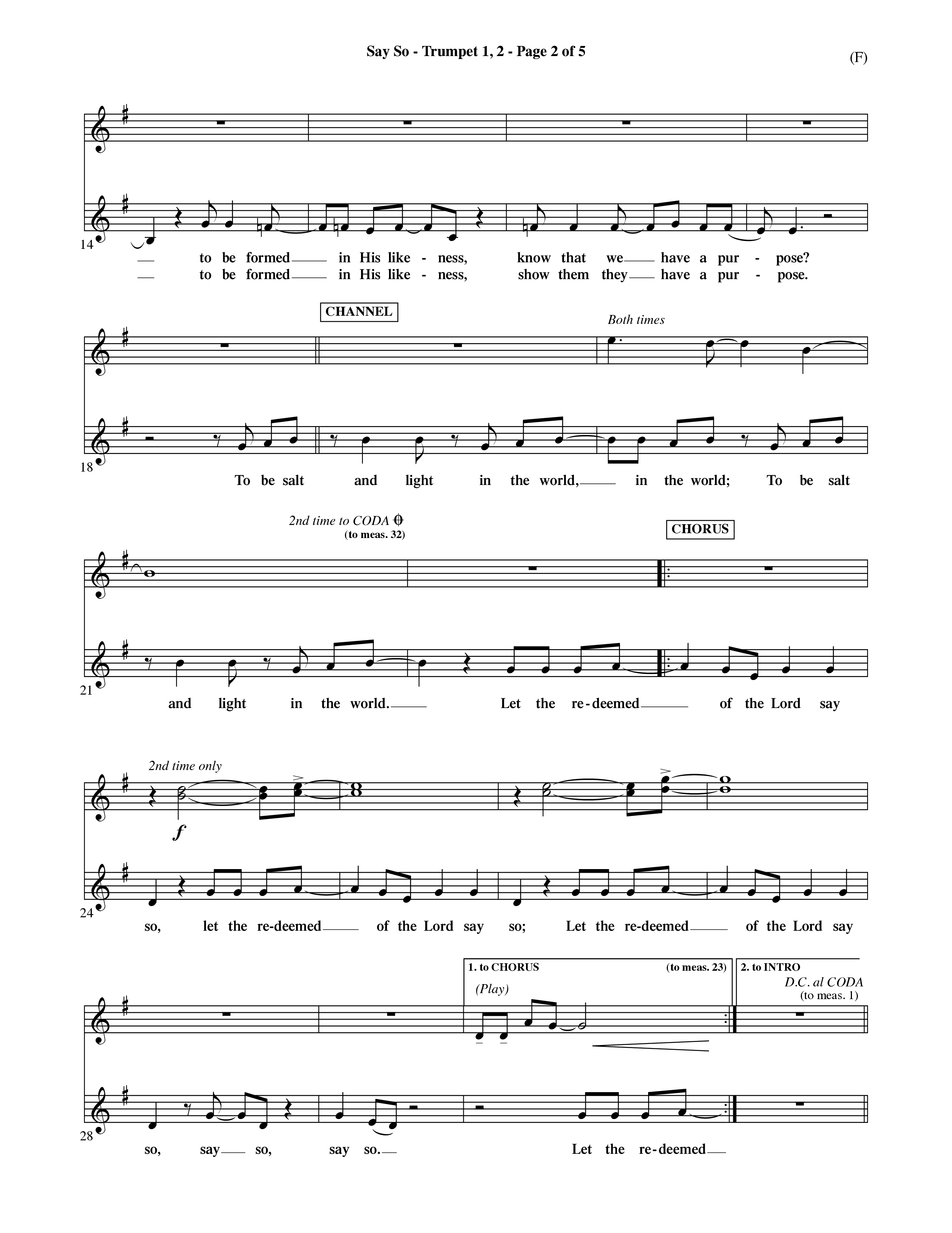 Say So (Choral Anthem SATB) Trumpet 1,2 (Word Music Choral / Arr. Dave Williamson)