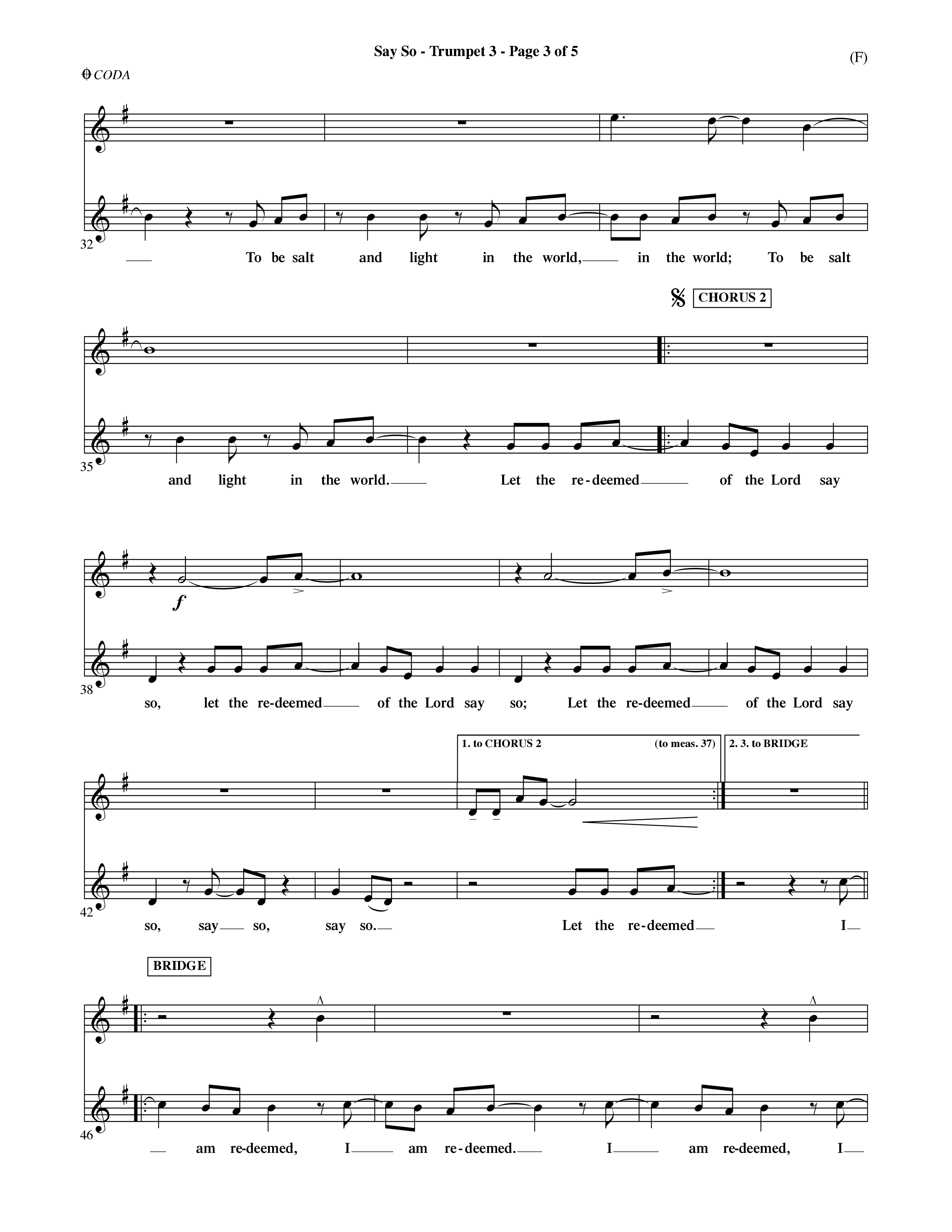 Say So (Choral Anthem SATB) Trumpet 3 (Word Music Choral / Arr. Dave Williamson)
