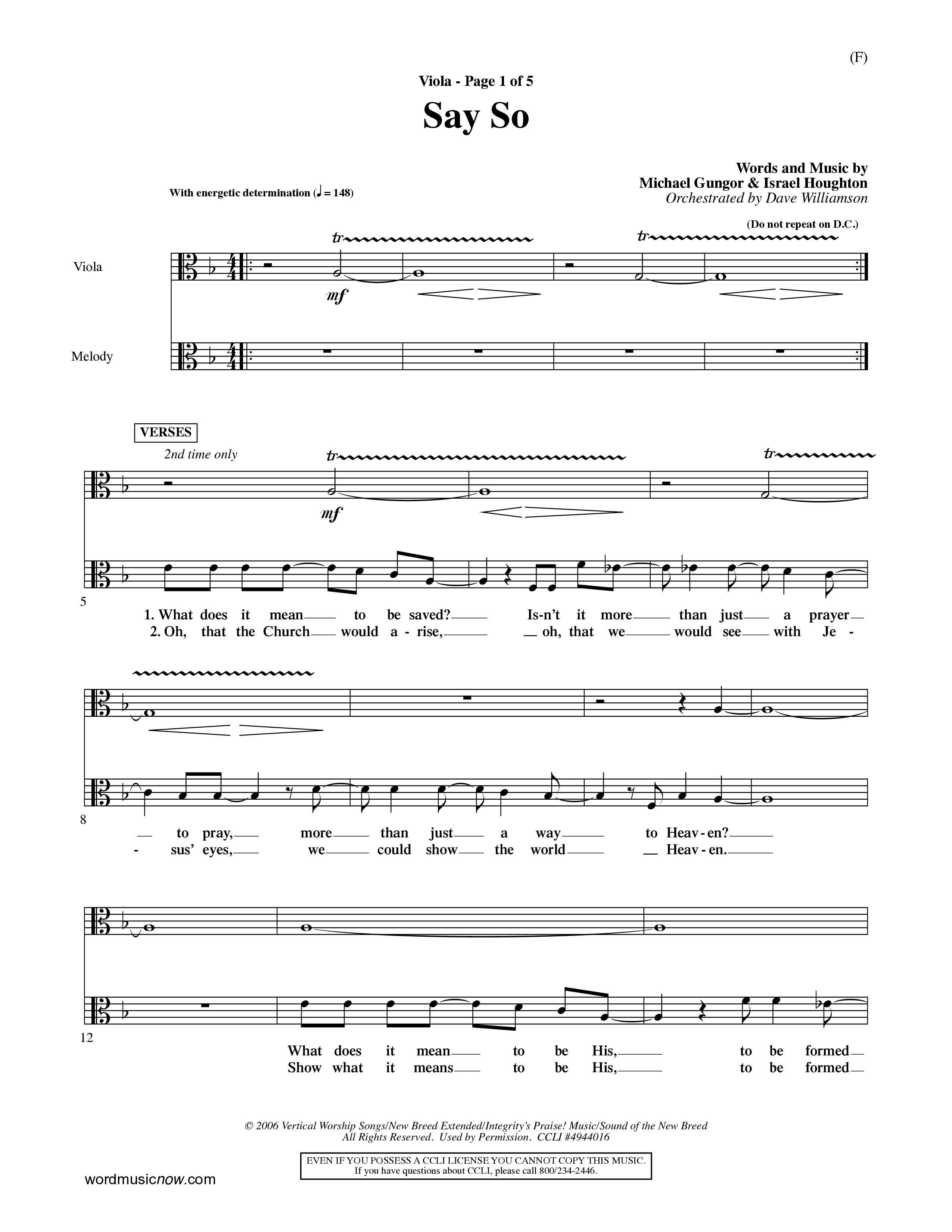 Say So (Choral Anthem SATB) Viola (Word Music Choral / Arr. Dave Williamson)