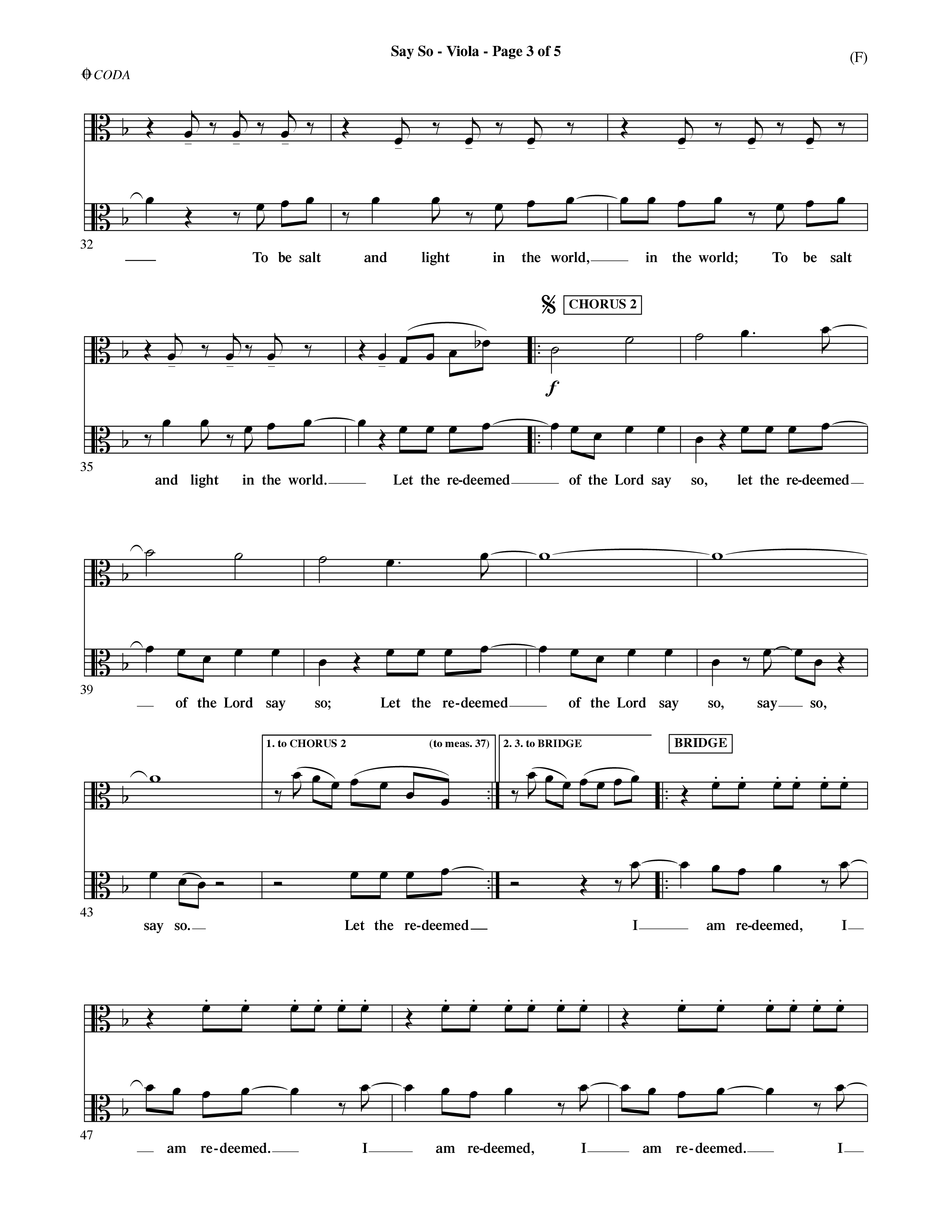 Say So (Choral Anthem SATB) Viola (Word Music Choral / Arr. Dave Williamson)