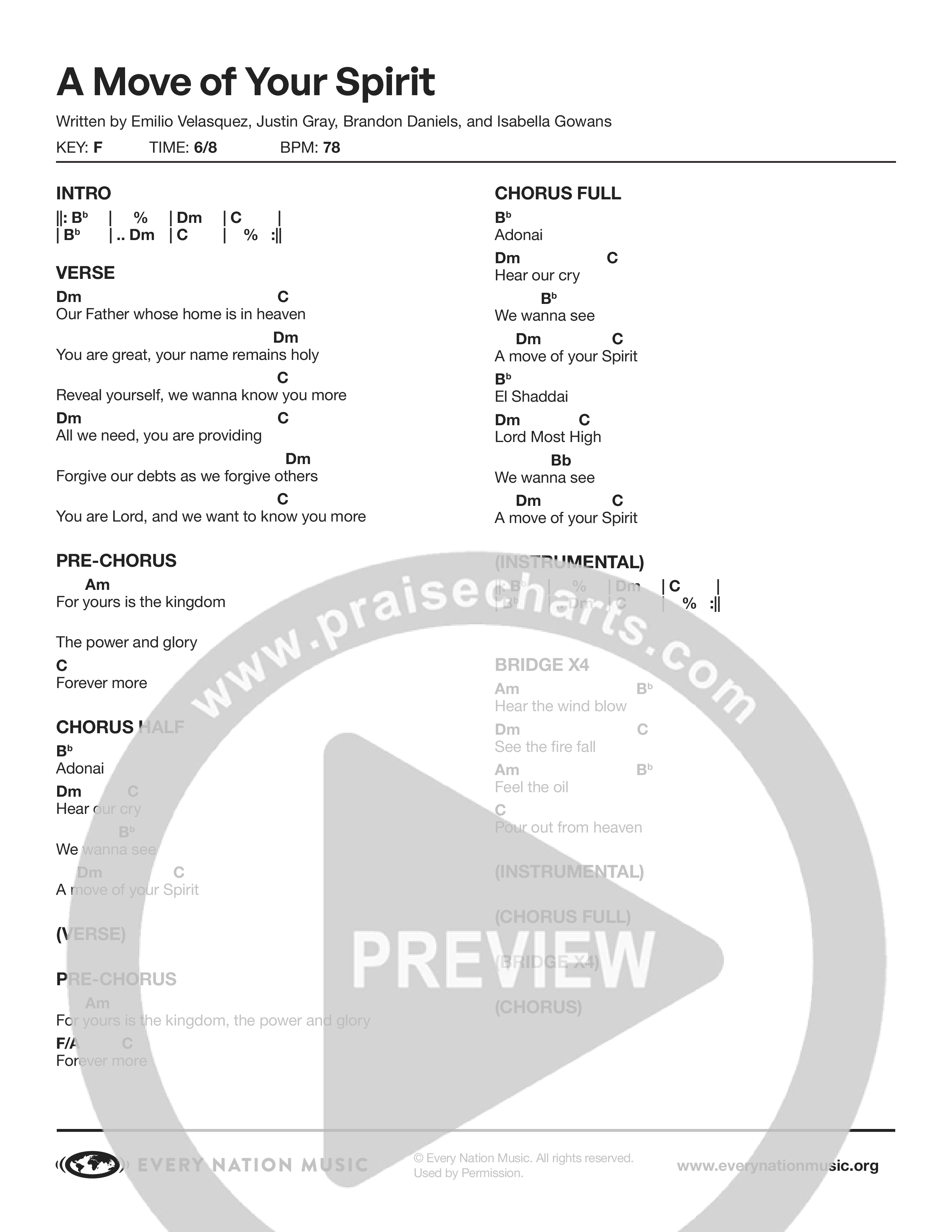A Move Of Your Spirit (Live) Chord Chart (Every Nation Music)