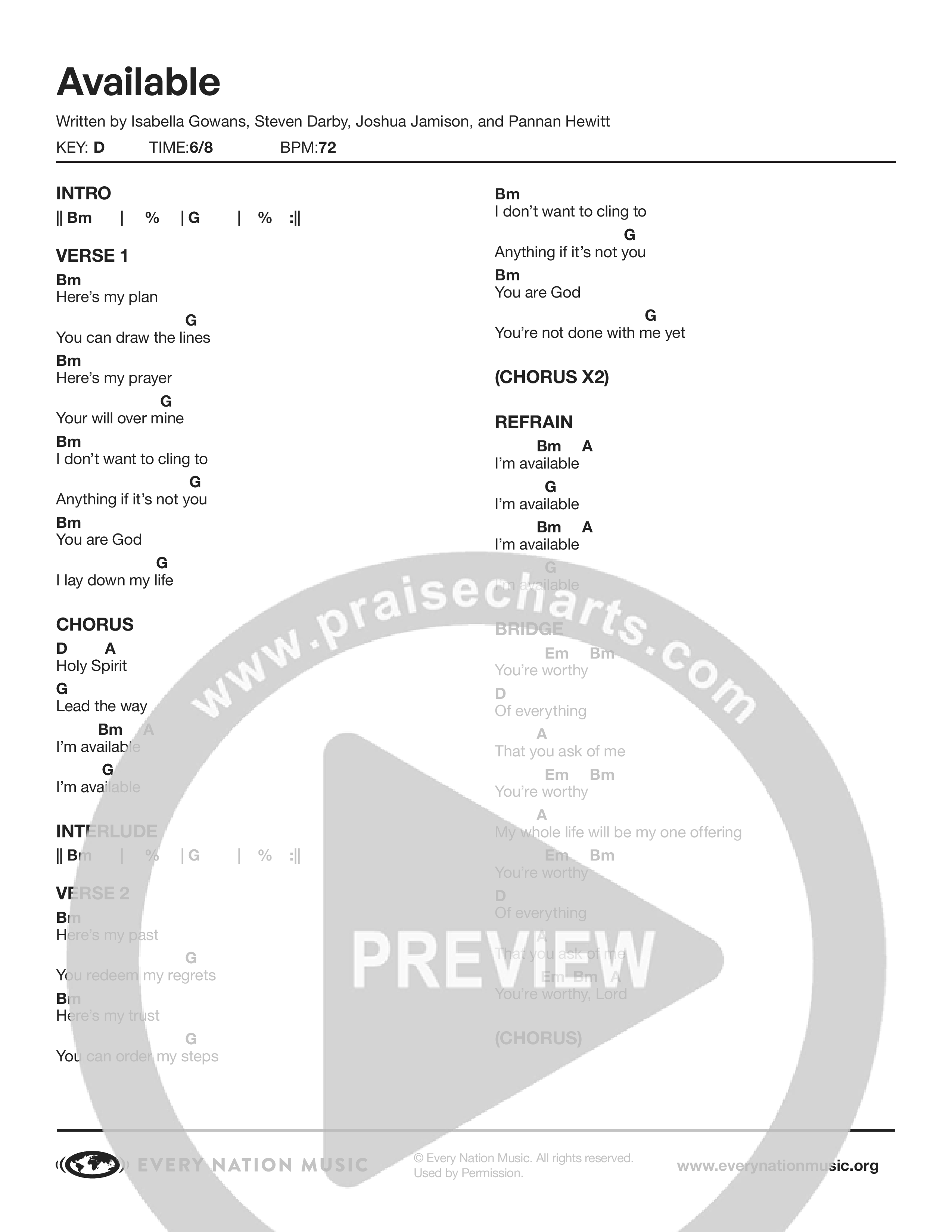 Available (Live) Chord Chart (Every Nation Music)