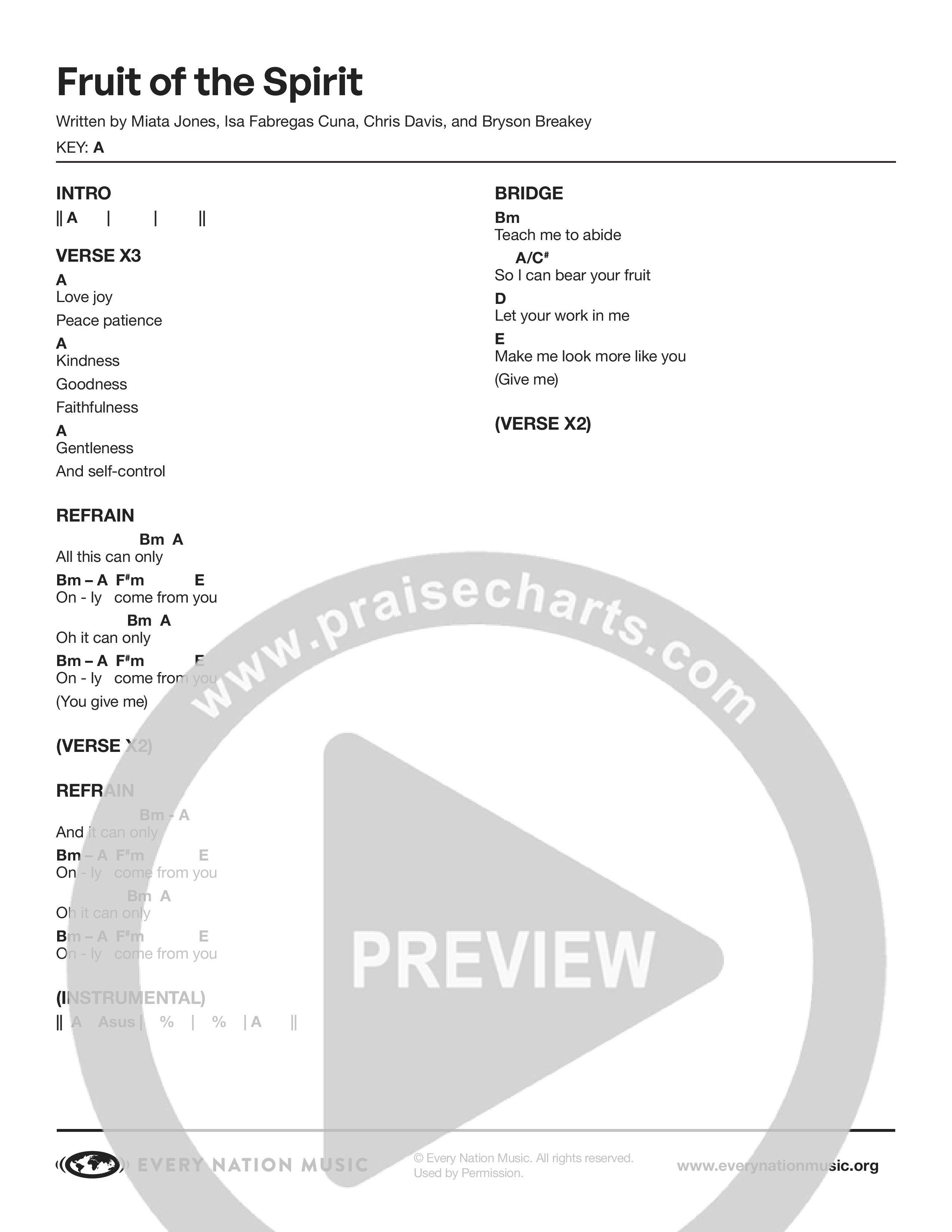 Fruit Of The Spirit (Live) Chord Chart (Every Nation Music)