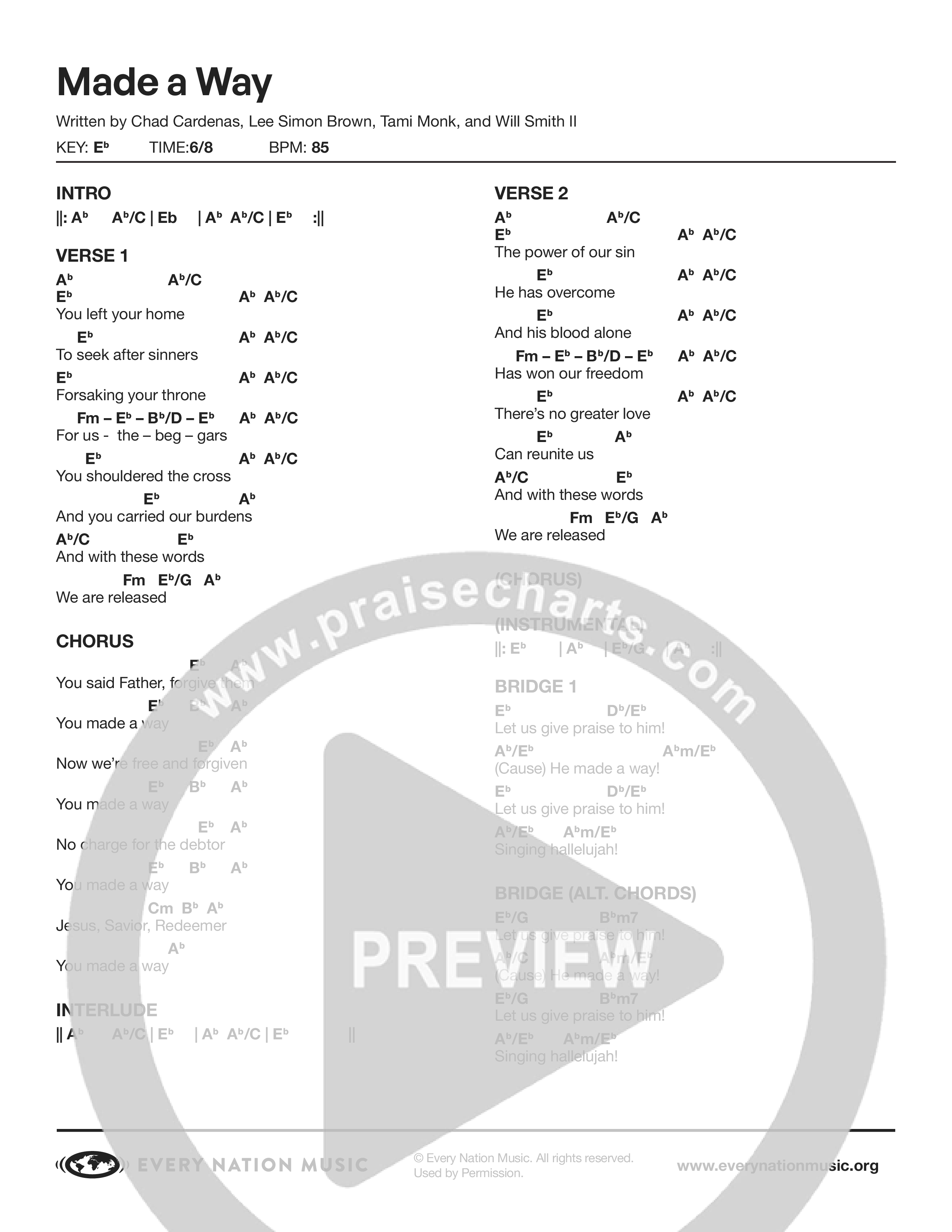 Made a Way (Live) Chord Chart (Every Nation Music)