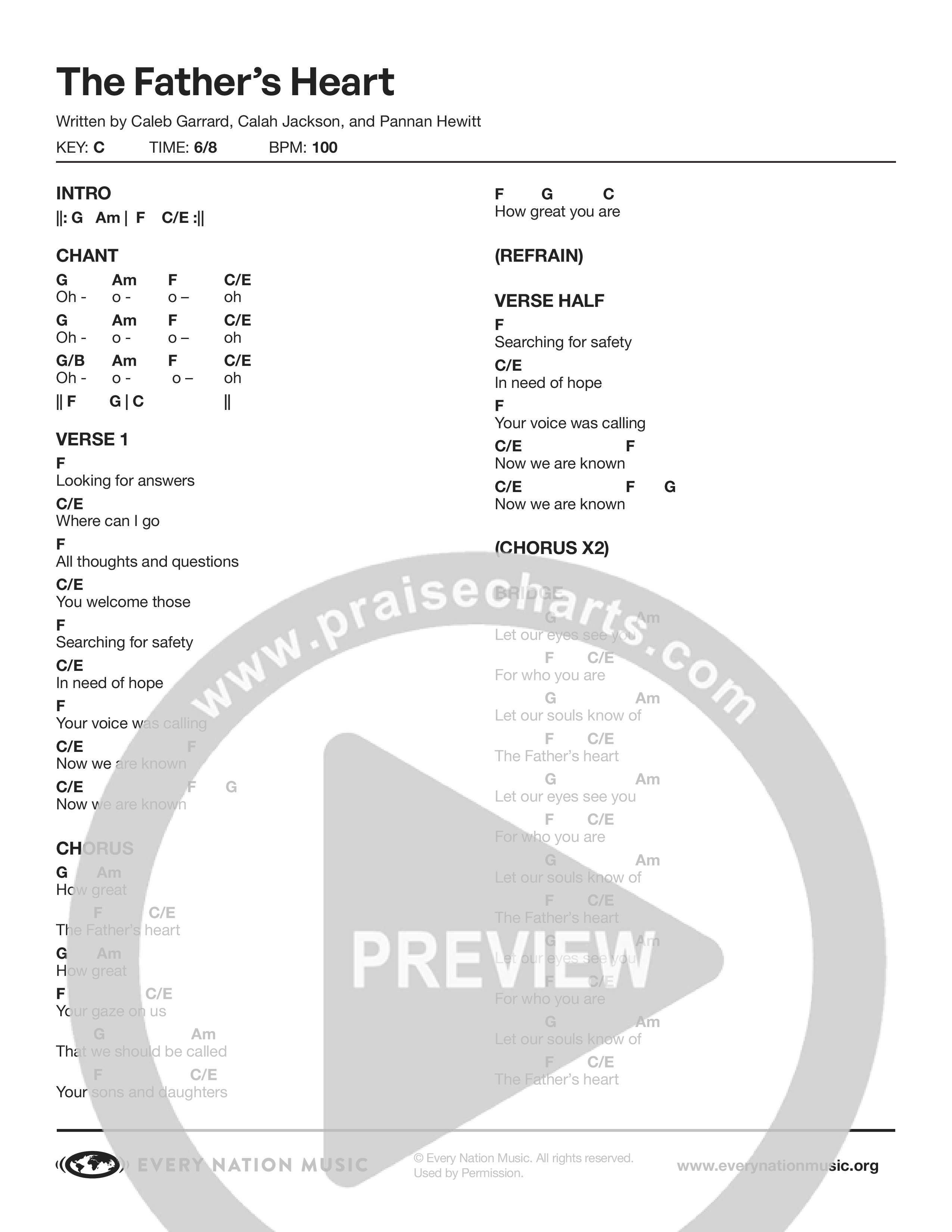 The Father's Heart (Live) Chord Chart (Every Nation Music)