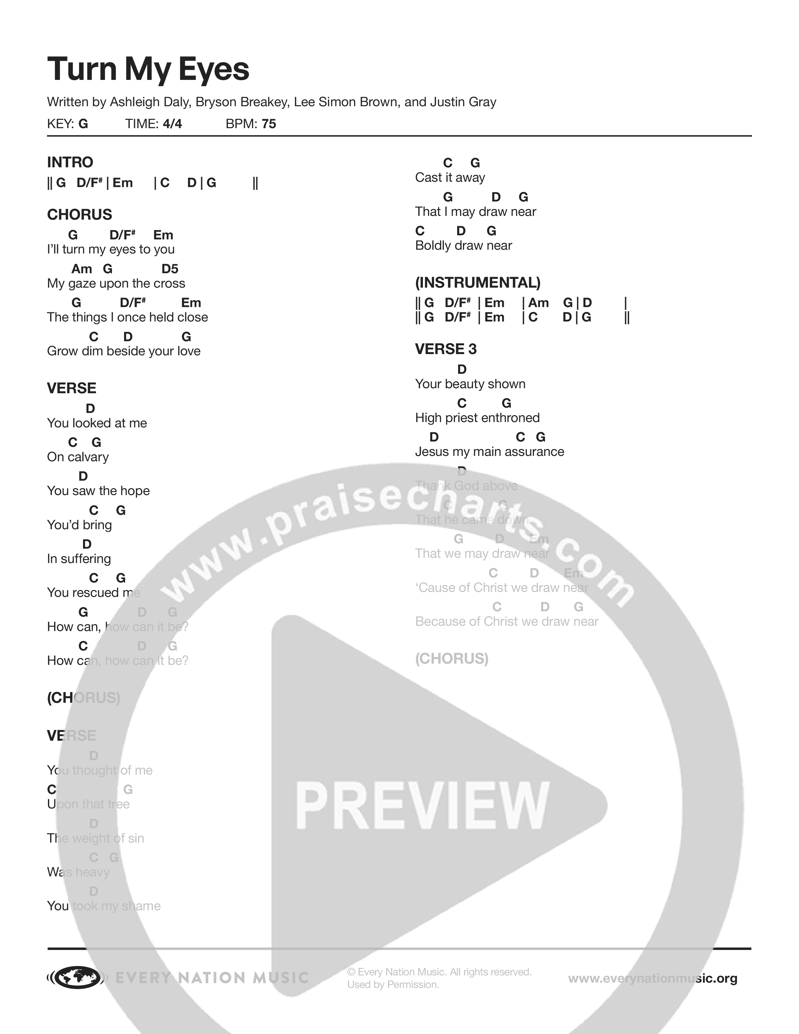 Turn My Eyes (Live) Chord Chart (Every Nation Music)