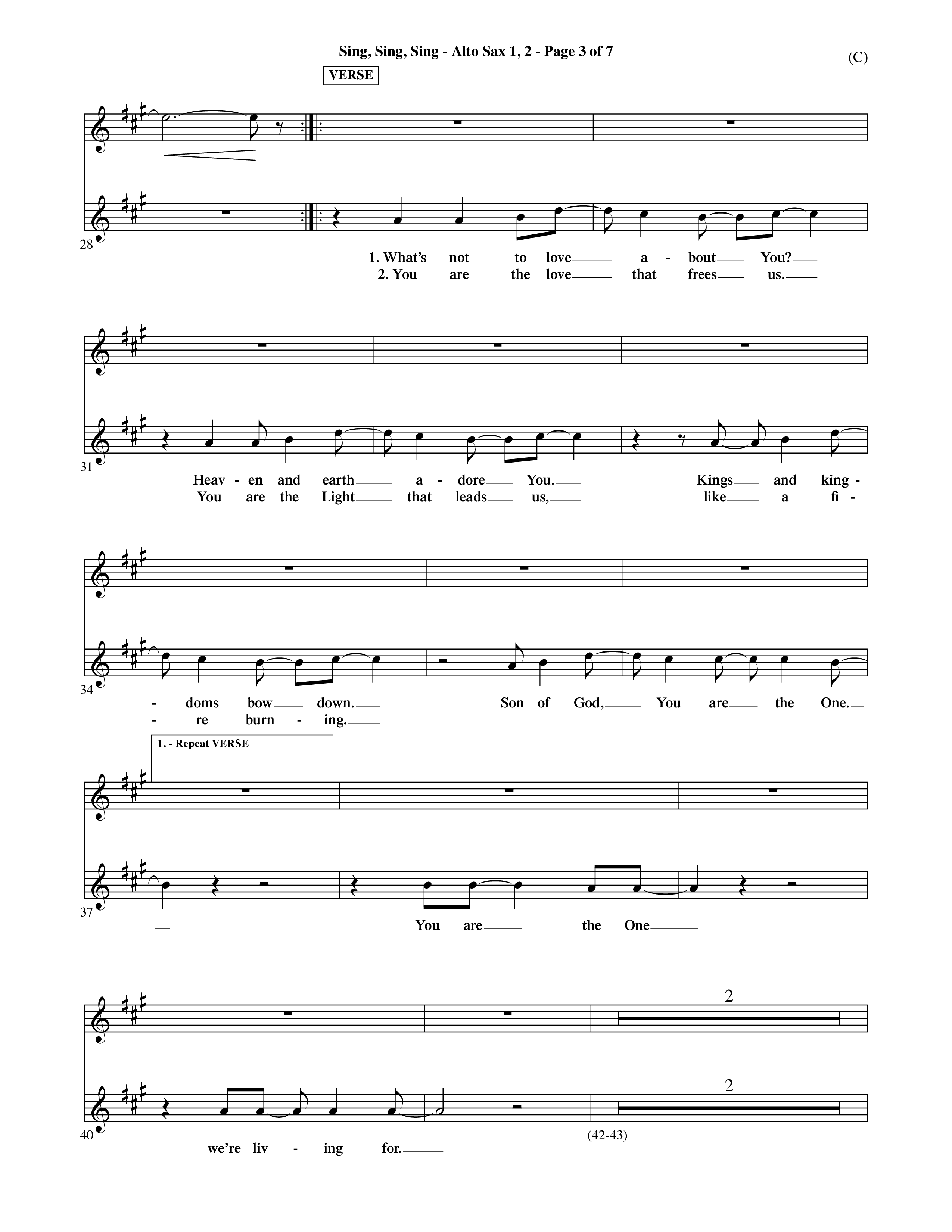 Sing Sing Sing (Choral Anthem SATB) Alto Sax 1/2 (Word Music Choral / Arr. David Shipps)