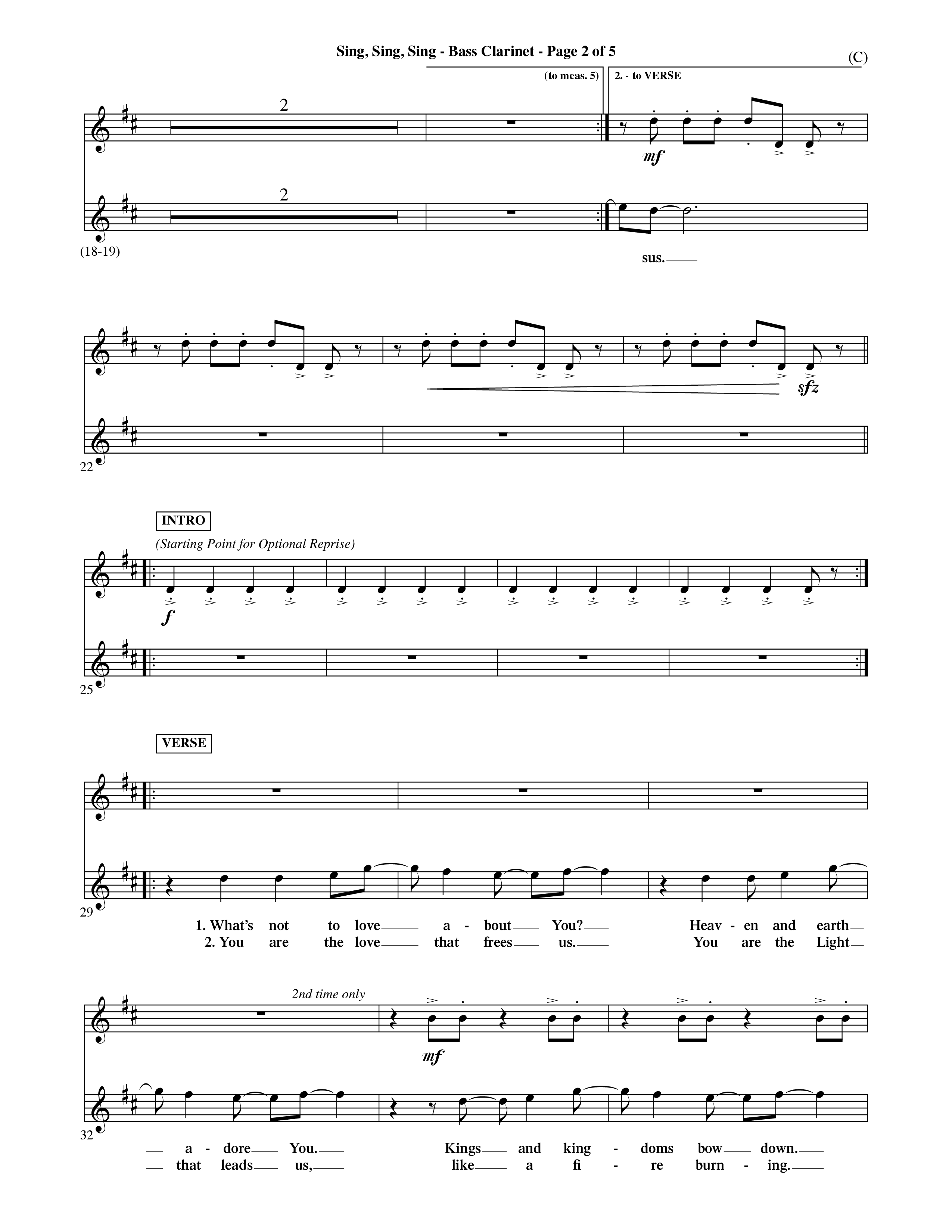 Sing Sing Sing (Choral Anthem SATB) Bass Clarinet (Word Music Choral / Arr. David Shipps)