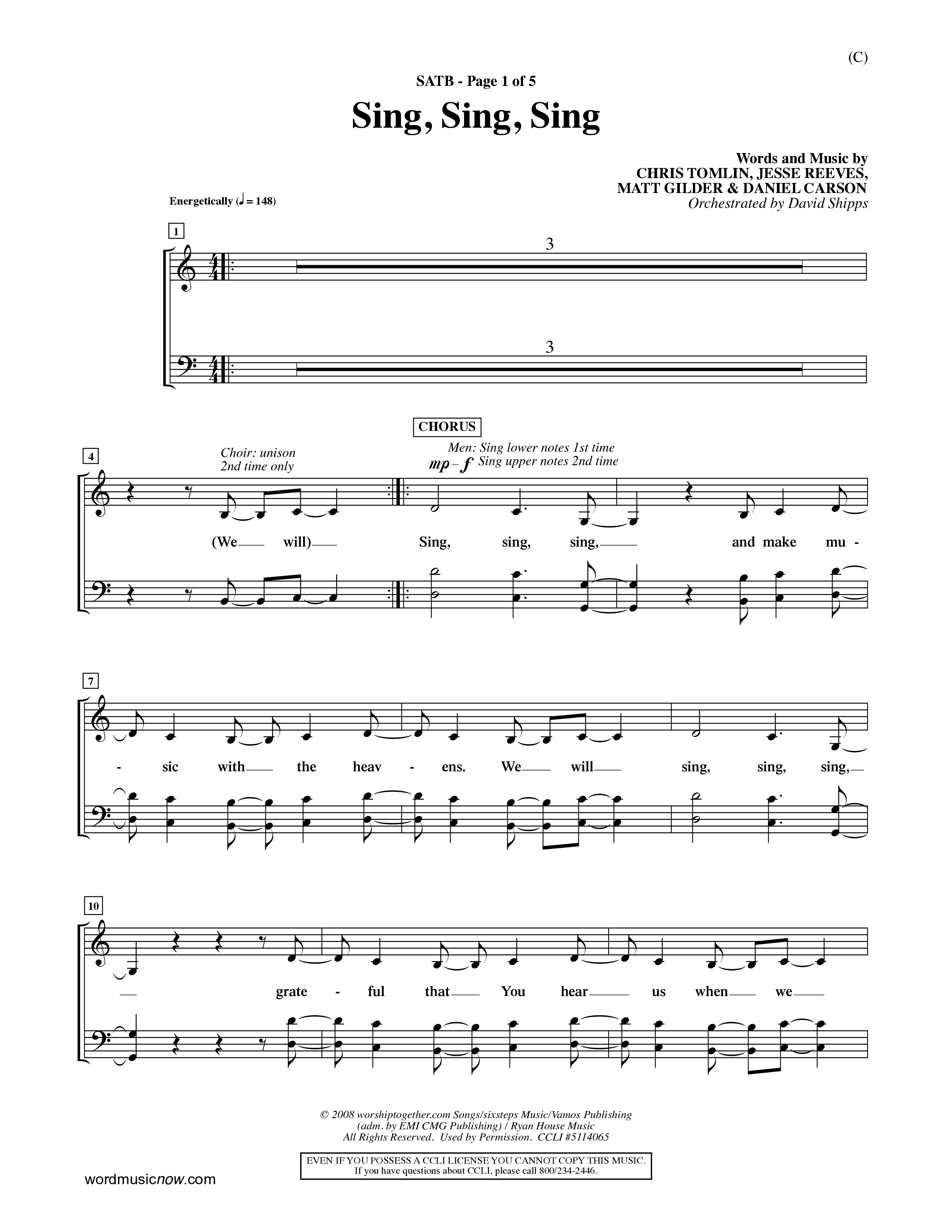 Sing Sing Sing (Choral Anthem SATB) Choir Sheet (SATB) (Word Music Choral / Arr. David Shipps)