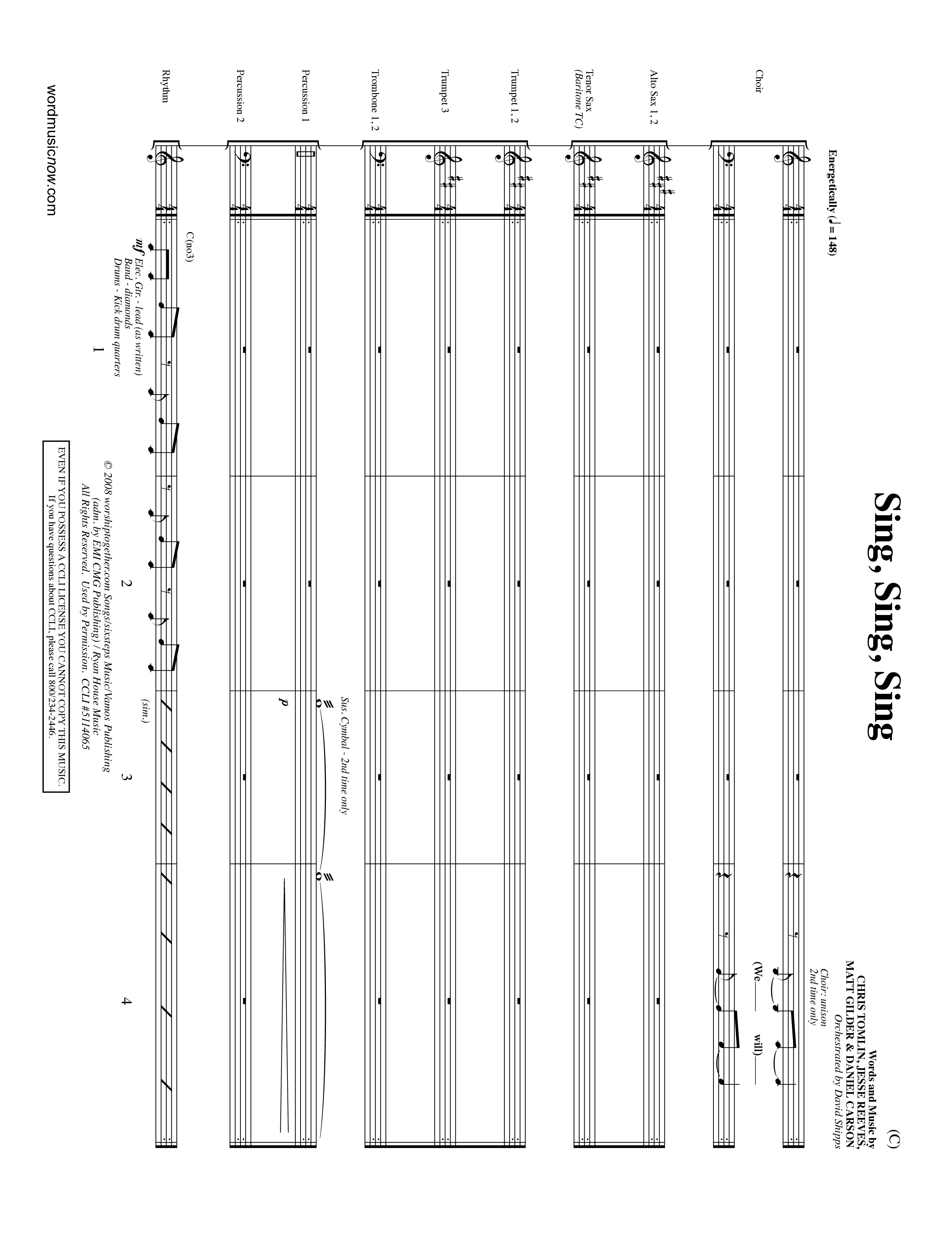 Sing Sing Sing (Choral Anthem SATB) PraiseBand (incl. Brass) (Word Music Choral / Arr. David Shipps)