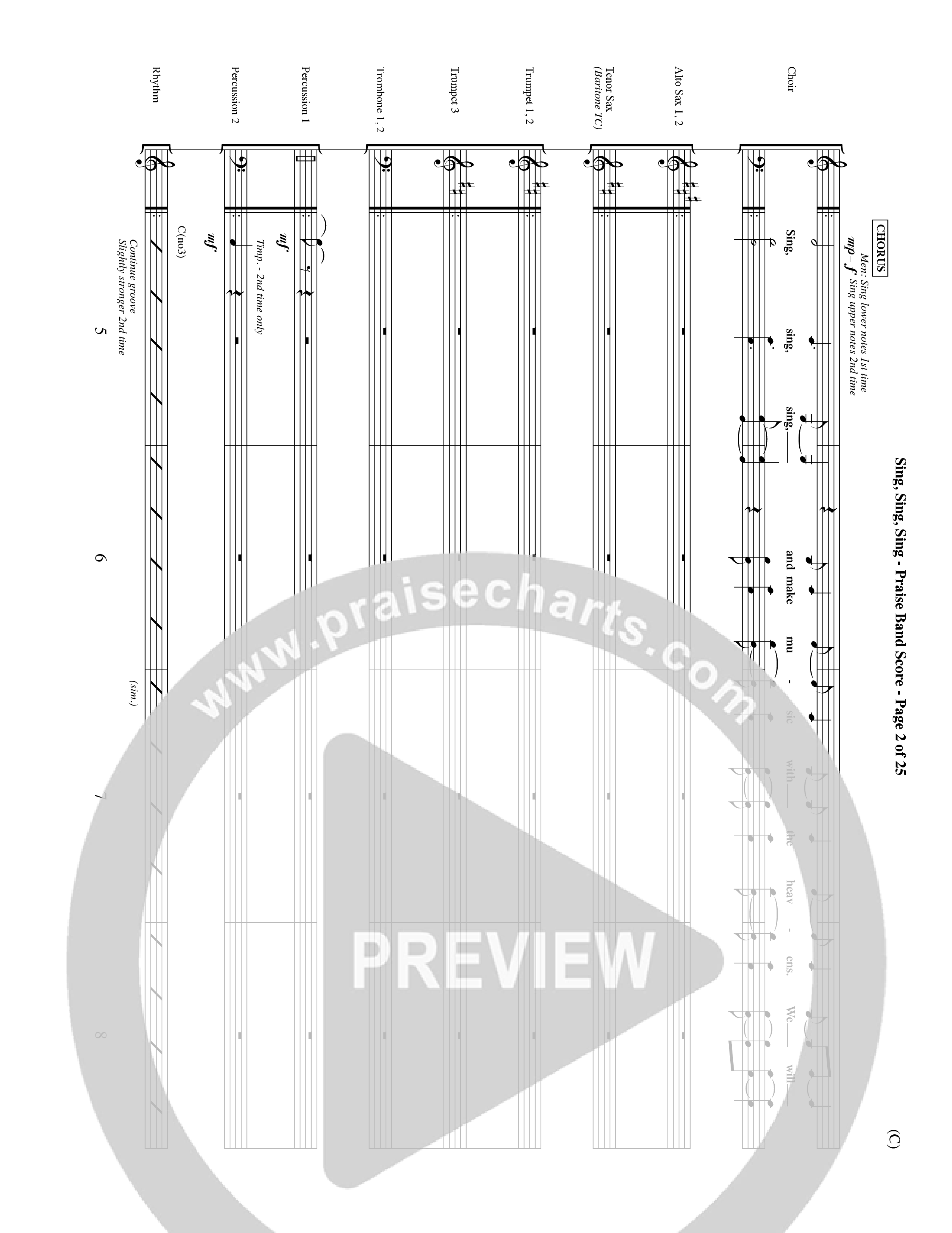 Sing Sing Sing (Choral Anthem SATB) PraiseBand (incl. Brass) (Word Music Choral / Arr. David Shipps)