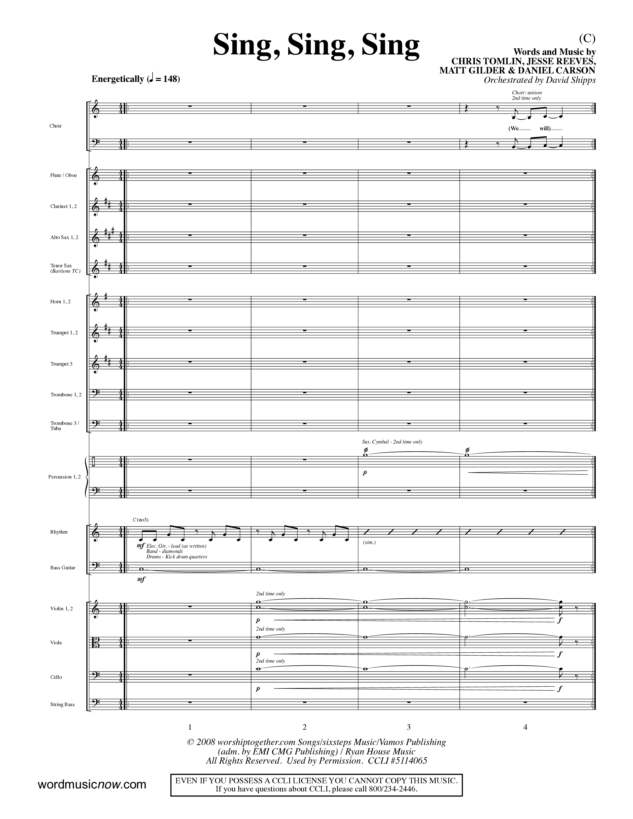 Sing Sing Sing (Choral Anthem SATB) Orchestration (Word Music Choral / Arr. David Shipps)