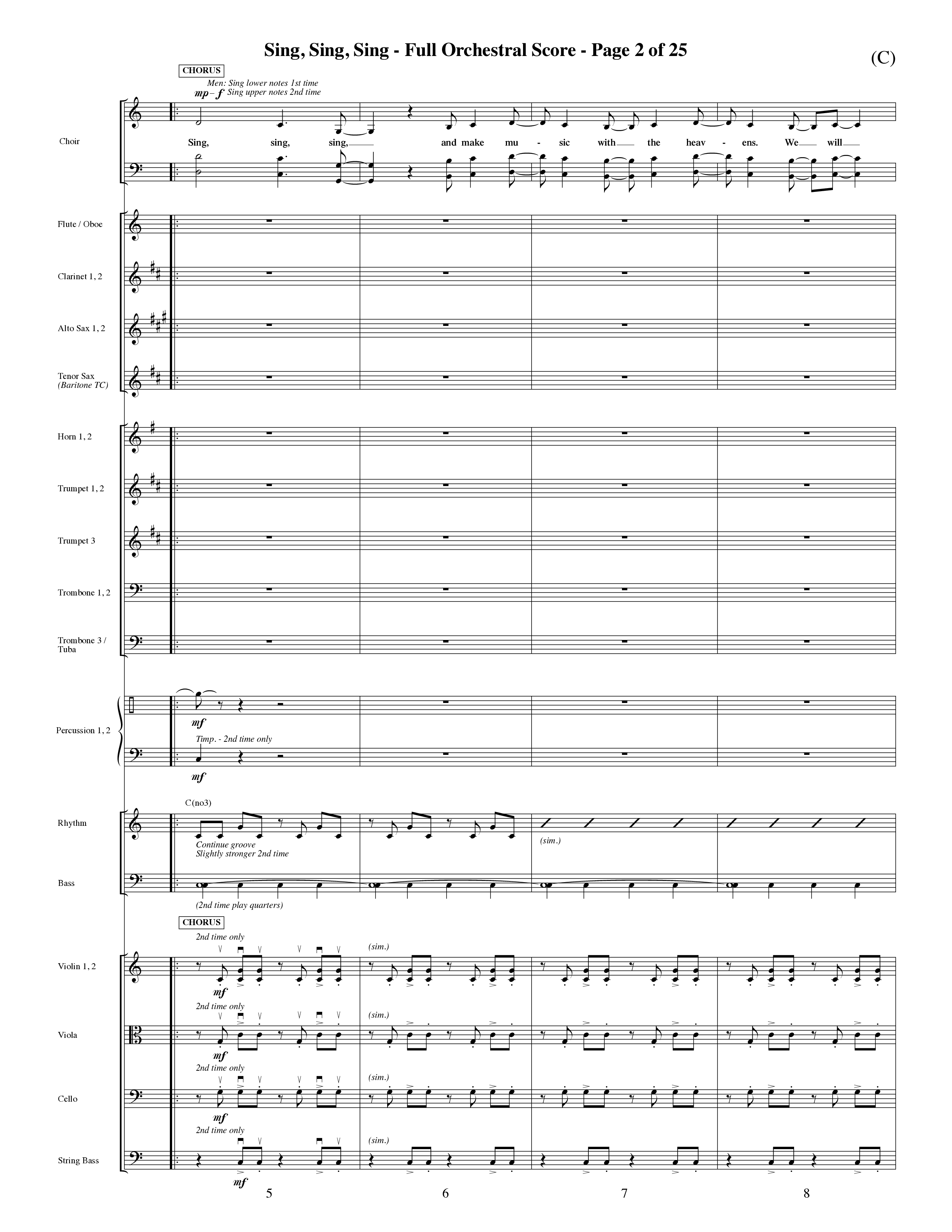 Sing Sing Sing (Choral Anthem SATB) Orchestration (Word Music Choral / Arr. David Shipps)