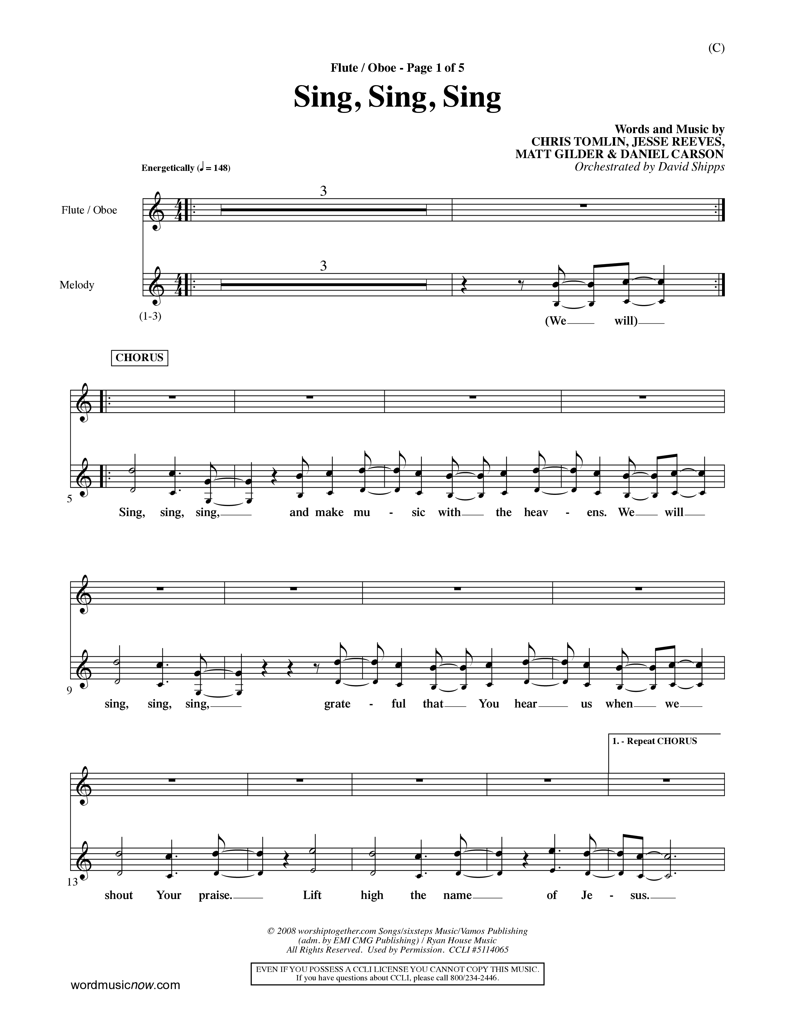 Sing Sing Sing (Choral Anthem SATB) Flute/Oboe (Word Music Choral / Arr. David Shipps)
