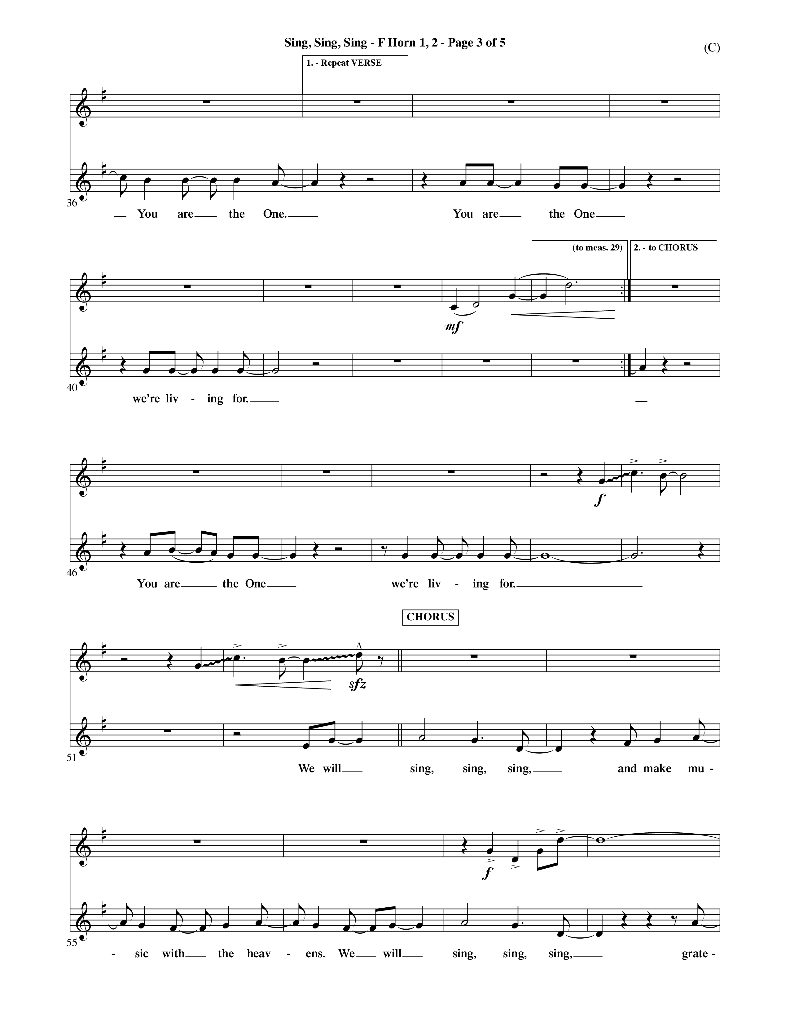 Sing Sing Sing (Choral Anthem SATB) French Horn (Word Music Choral / Arr. David Shipps)