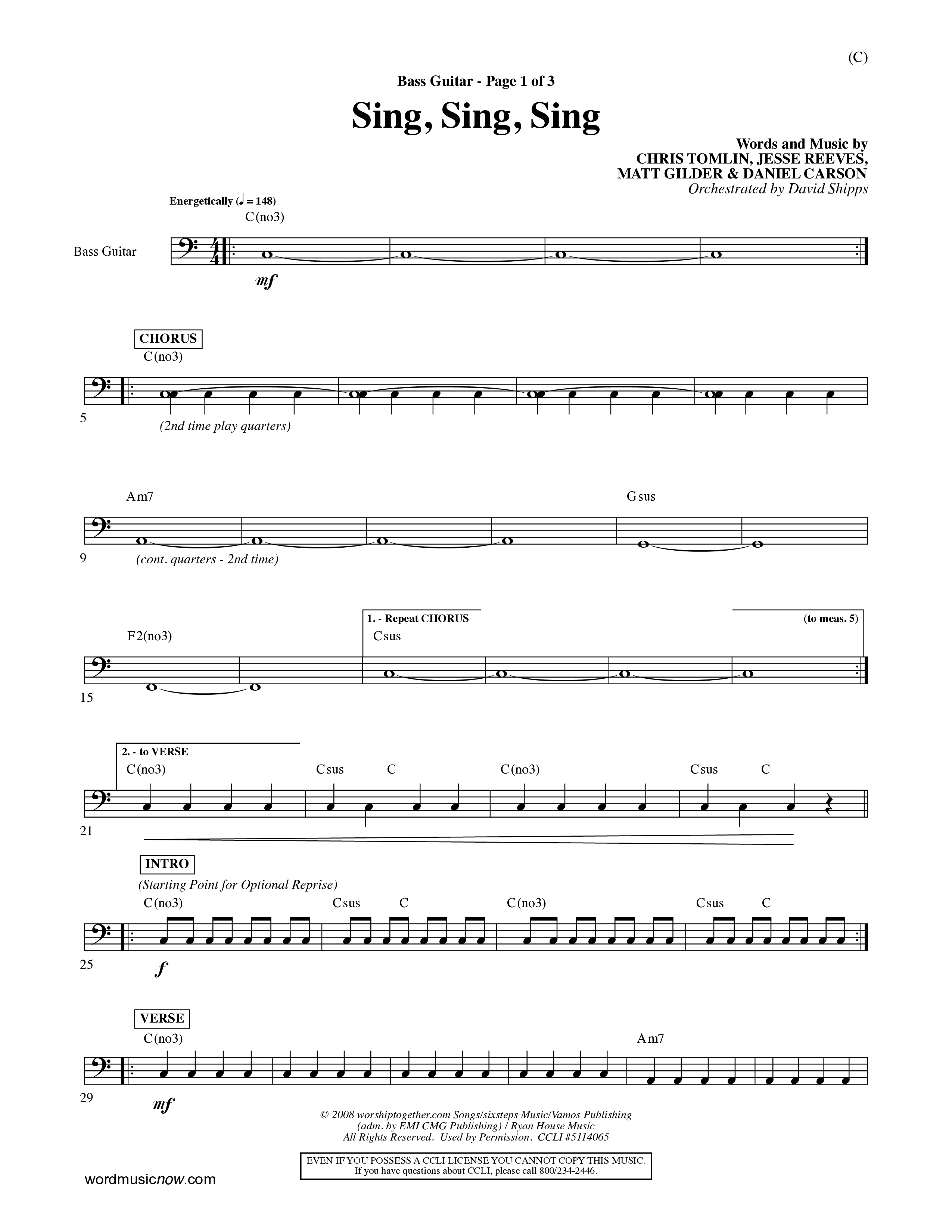 Sing Sing Sing (Choral Anthem SATB) Guitar (Word Music Choral / Arr. David Shipps)