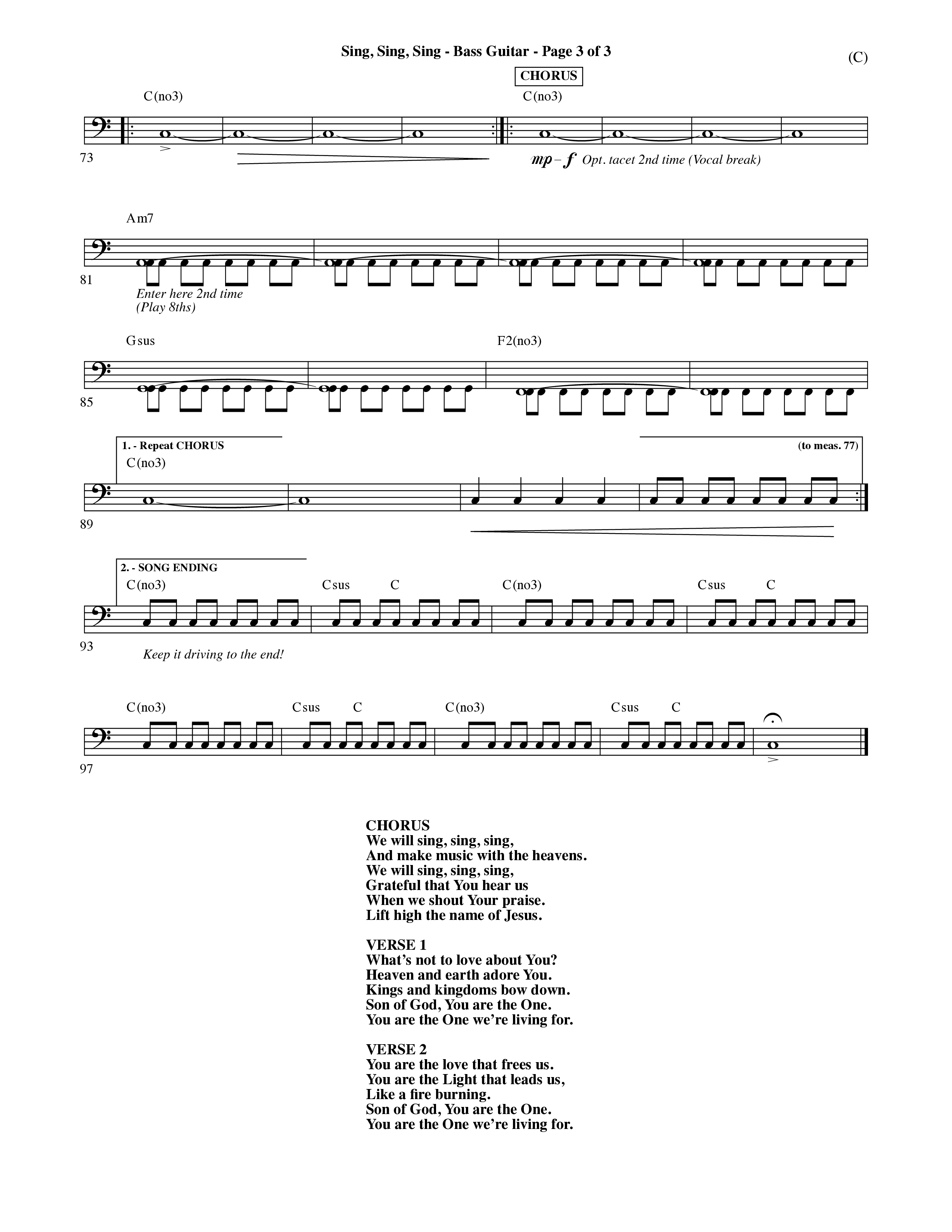 Sing Sing Sing (Choral Anthem SATB) Guitar (Word Music Choral / Arr. David Shipps)