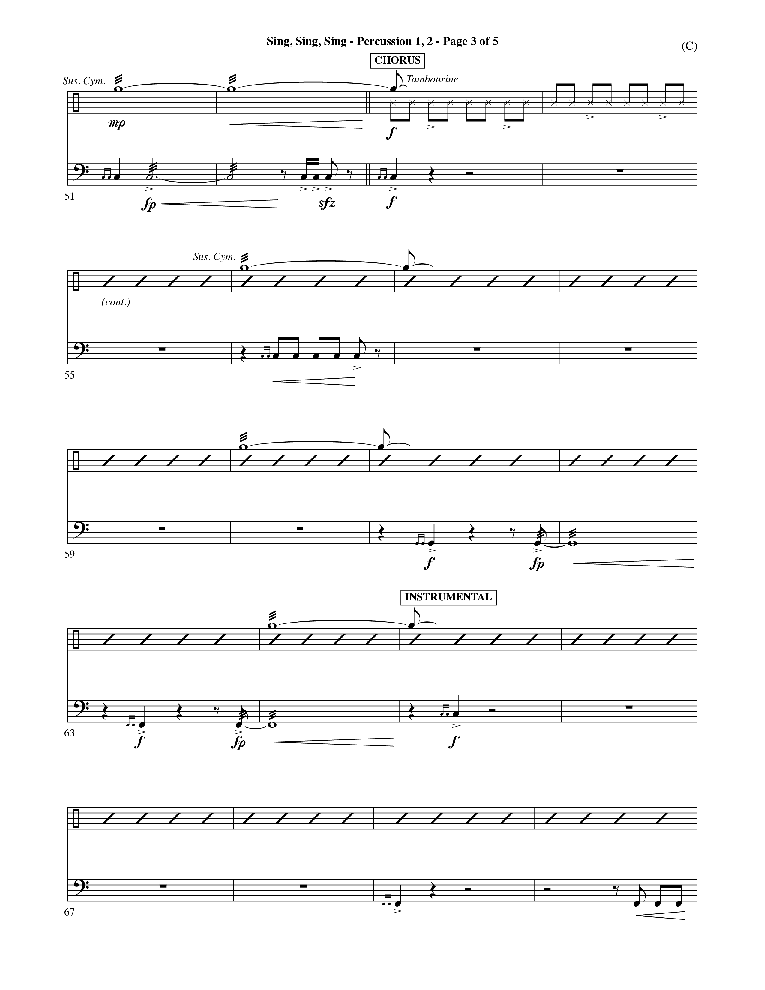 Sing Sing Sing (Choral Anthem SATB) Percussion 1/2 (Word Music Choral / Arr. David Shipps)