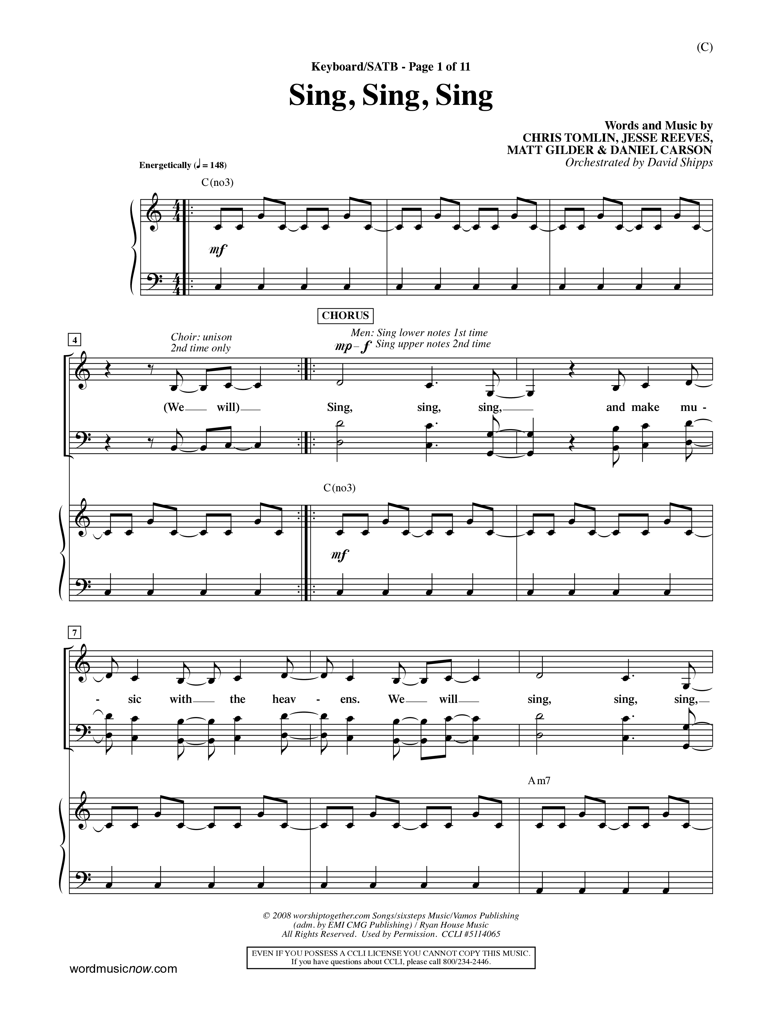 Sing Sing Sing (Choral Anthem SATB) Keyboard/Vocal (SATB) (Word Music Choral / Arr. David Shipps)