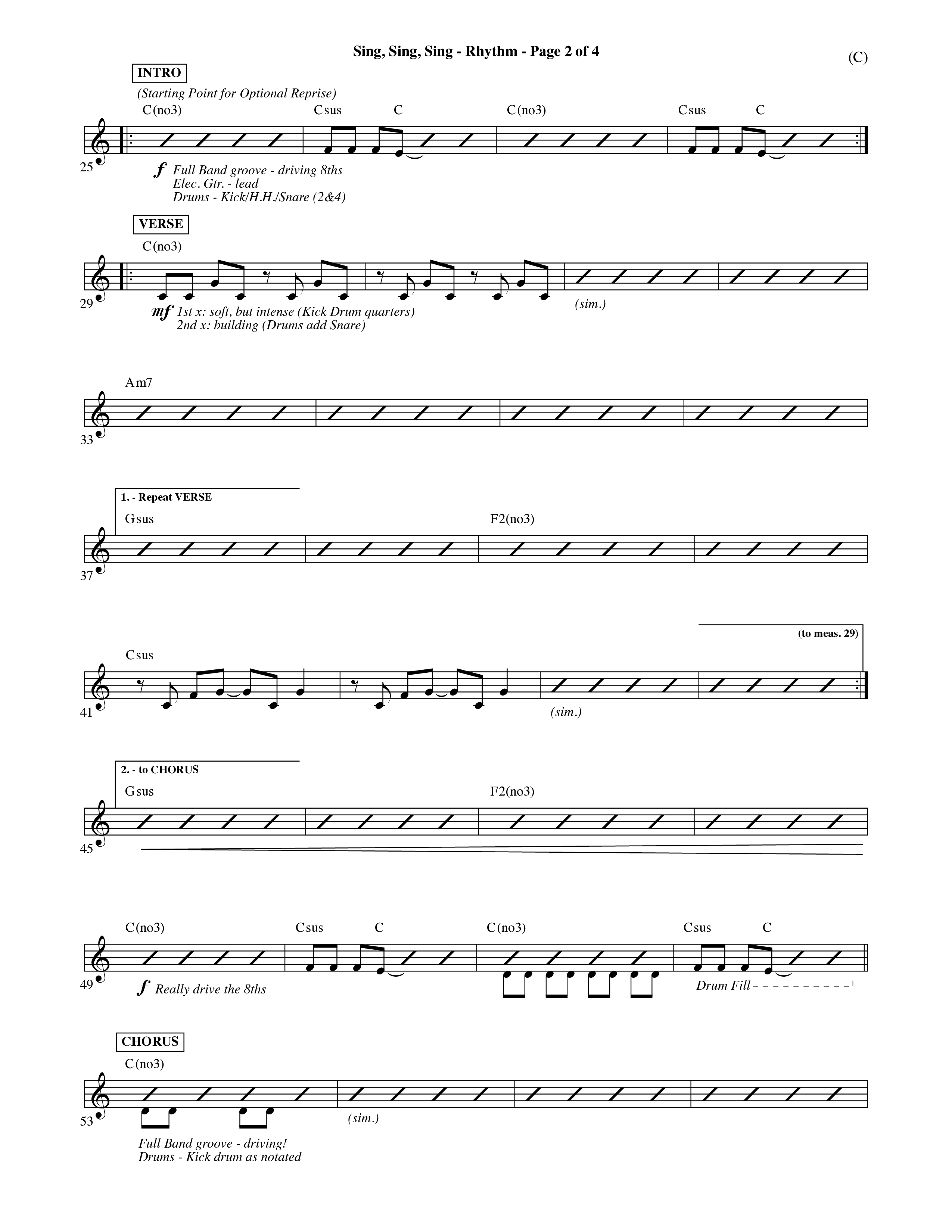 Sing Sing Sing (Choral Anthem SATB) Rhythm Chart (Word Music Choral / Arr. David Shipps)