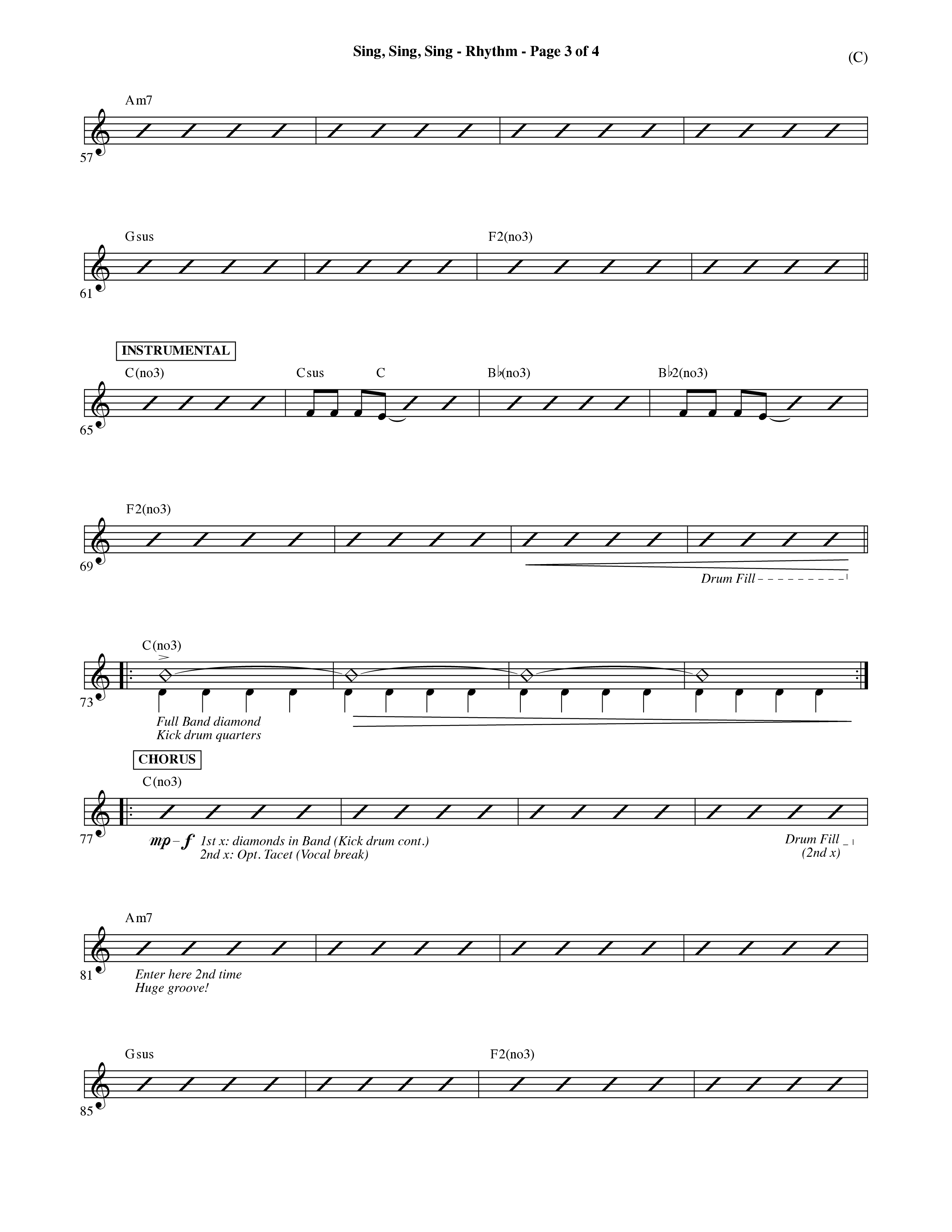 Sing Sing Sing (Choral Anthem SATB) Rhythm Chart (Word Music Choral / Arr. David Shipps)