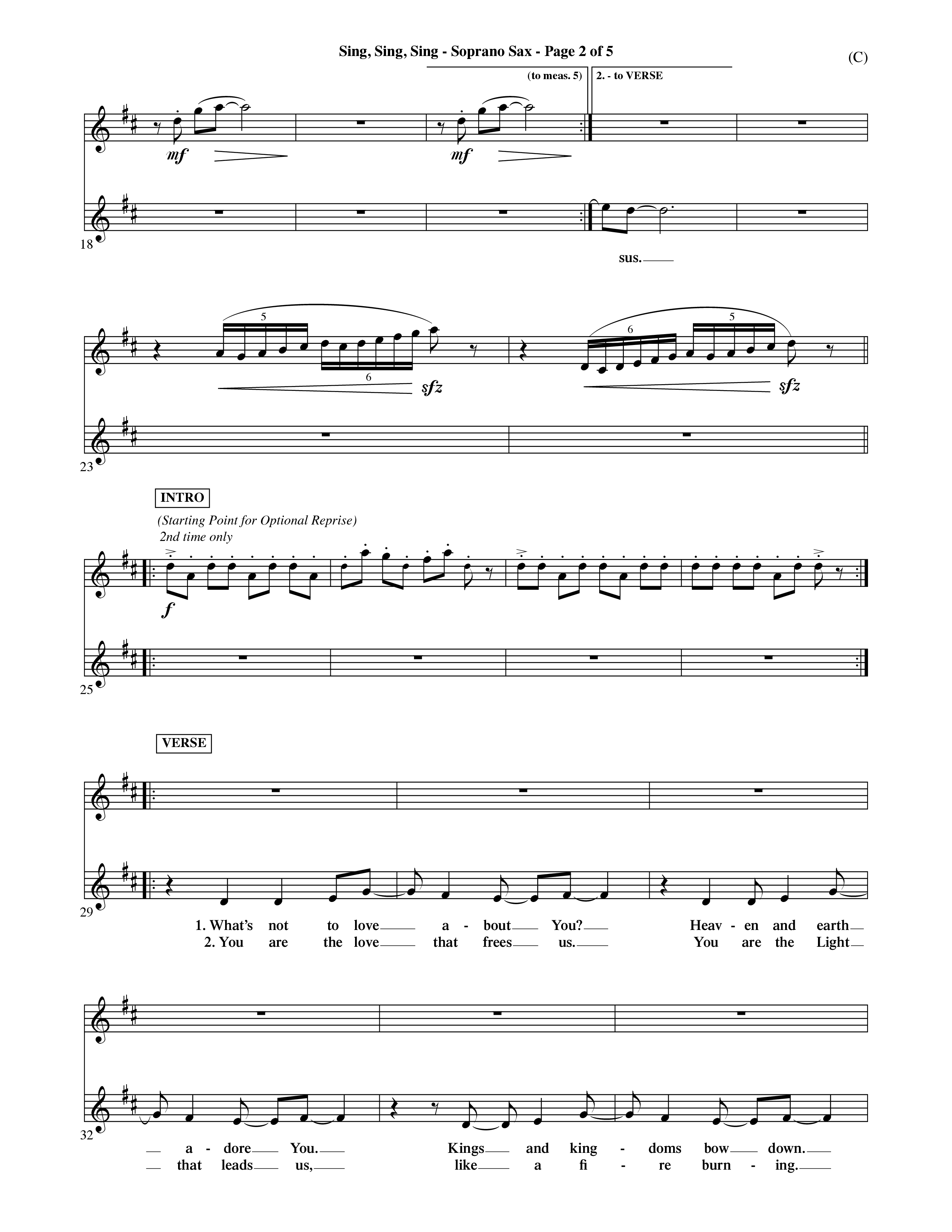 Sing Sing Sing (Choral Anthem SATB) Saxophone (Word Music Choral / Arr. David Shipps)