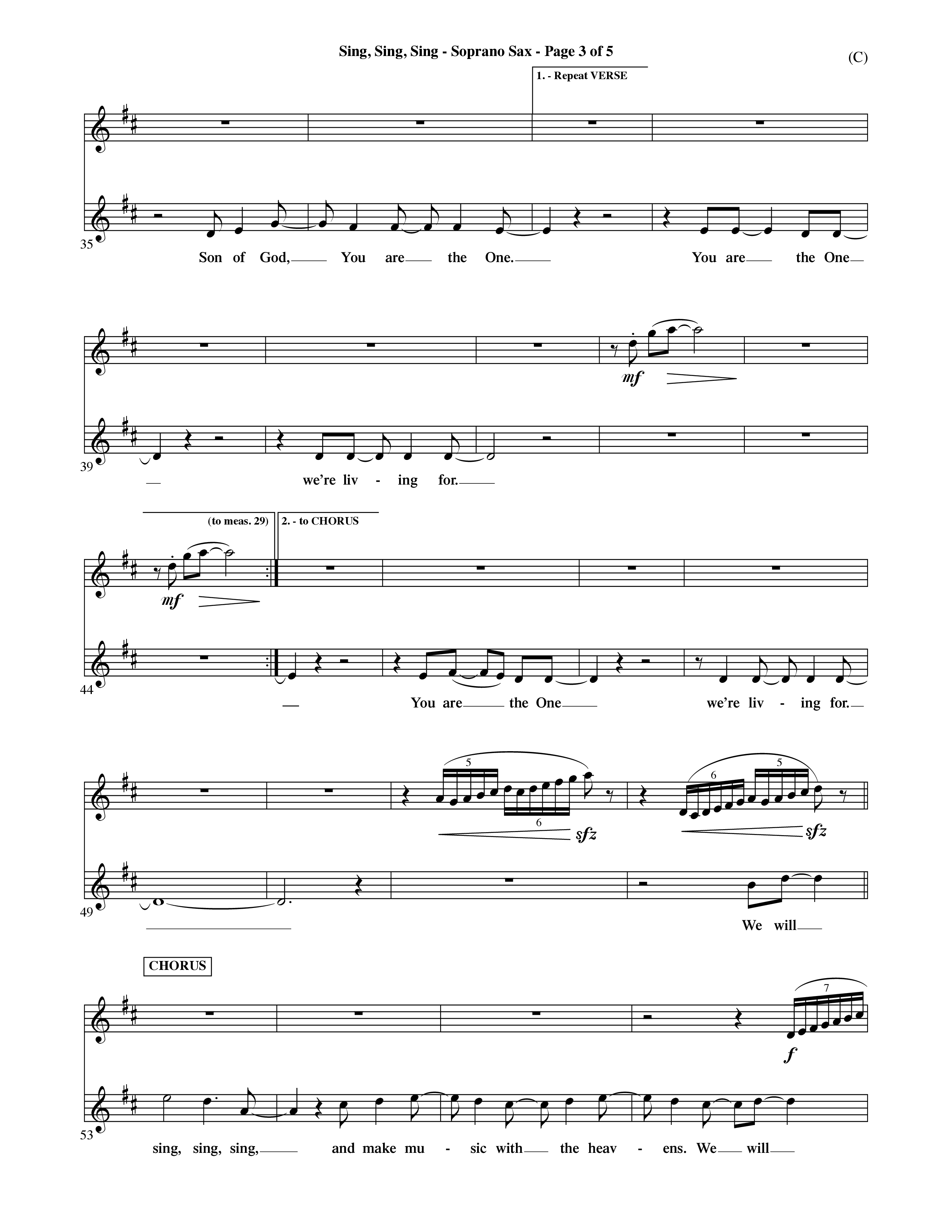 Sing Sing Sing (Choral Anthem SATB) Saxophone (Word Music Choral / Arr. David Shipps)