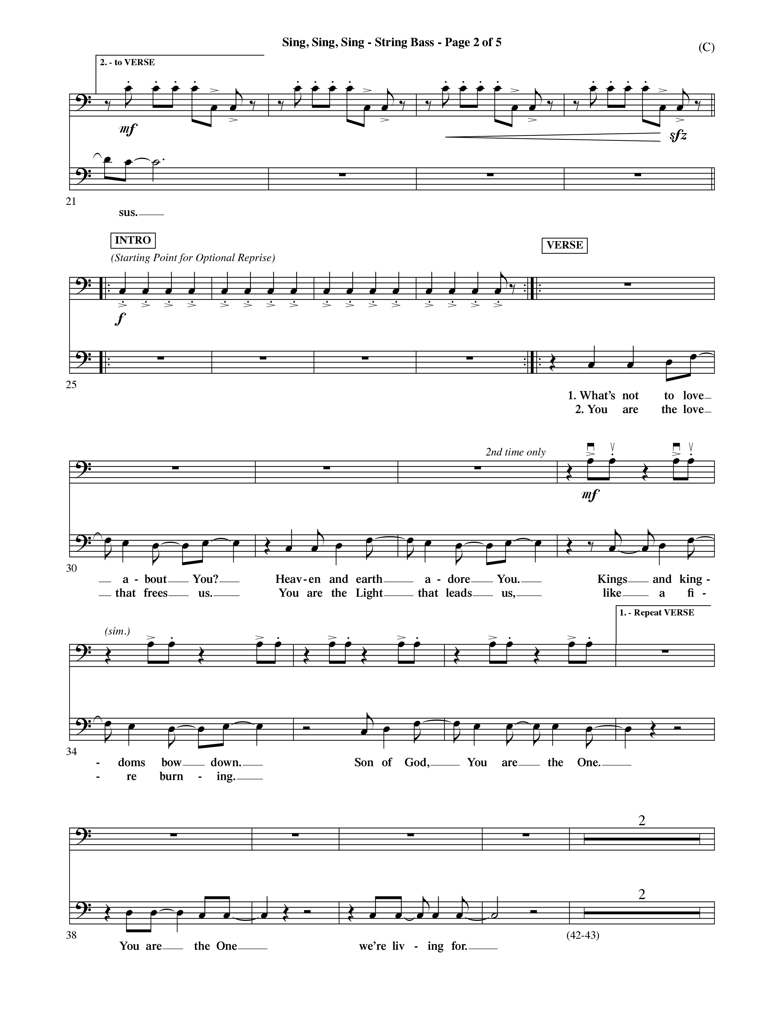 Sing Sing Sing (Choral Anthem SATB) String Bass (Word Music Choral / Arr. David Shipps)