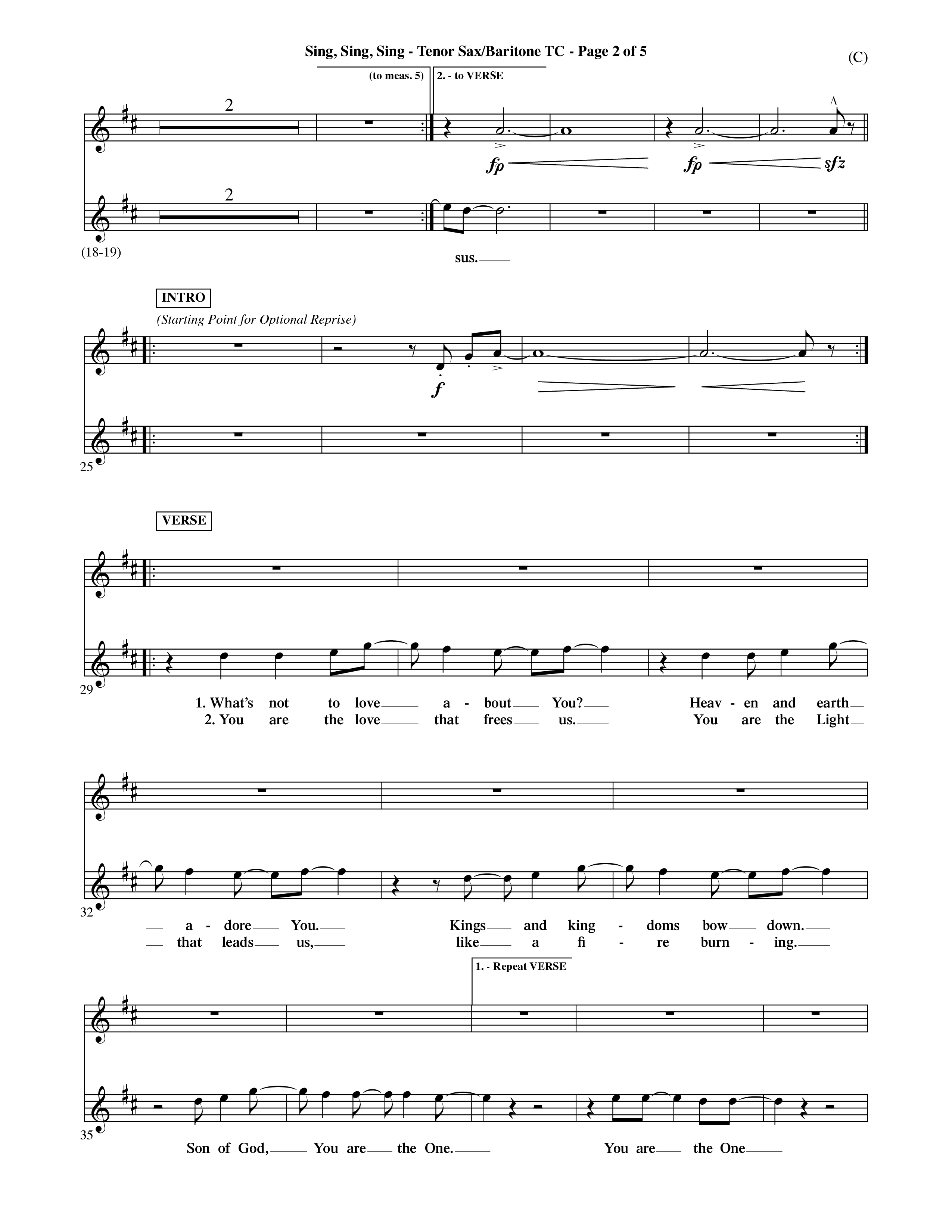 Sing Sing Sing (Choral Anthem SATB) Tenor Sax/Baritone T.C. (Word Music Choral / Arr. David Shipps)