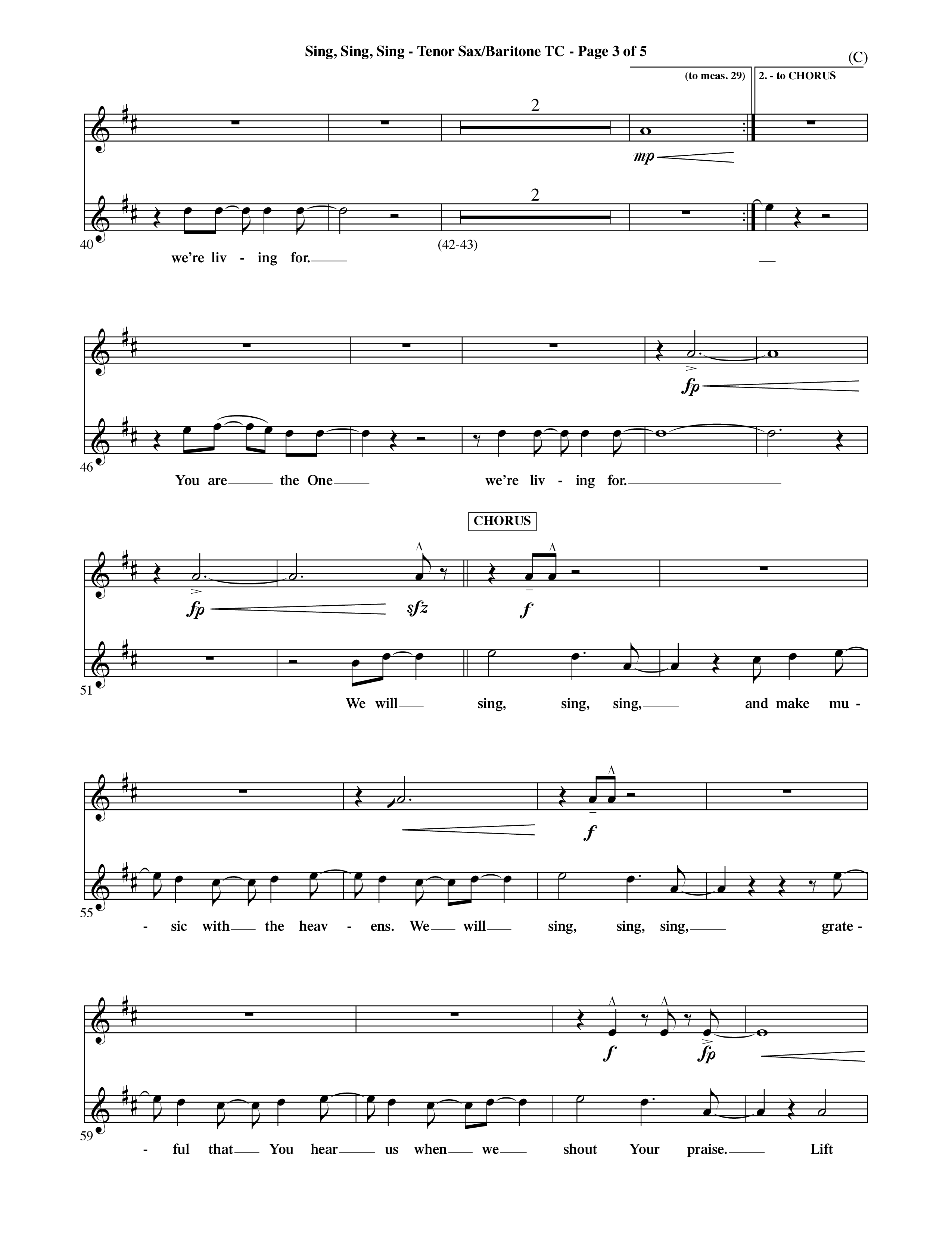 Sing Sing Sing (Choral Anthem SATB) Tenor Sax/Baritone T.C. (Word Music Choral / Arr. David Shipps)