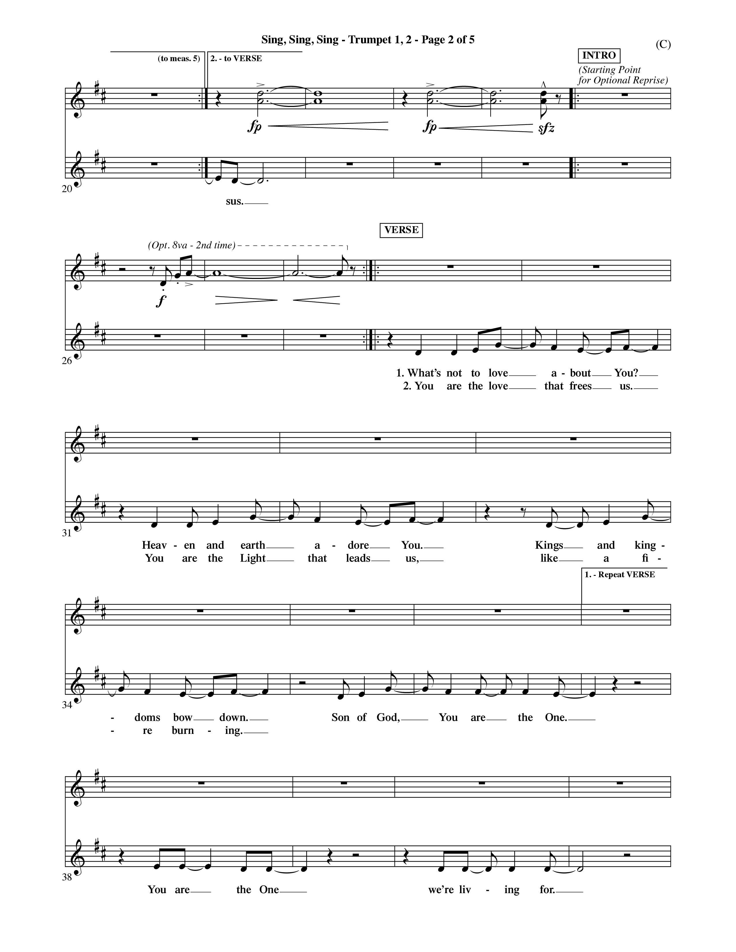 Sing Sing Sing (Choral Anthem SATB) Trumpet 1,2 (Word Music Choral / Arr. David Shipps)