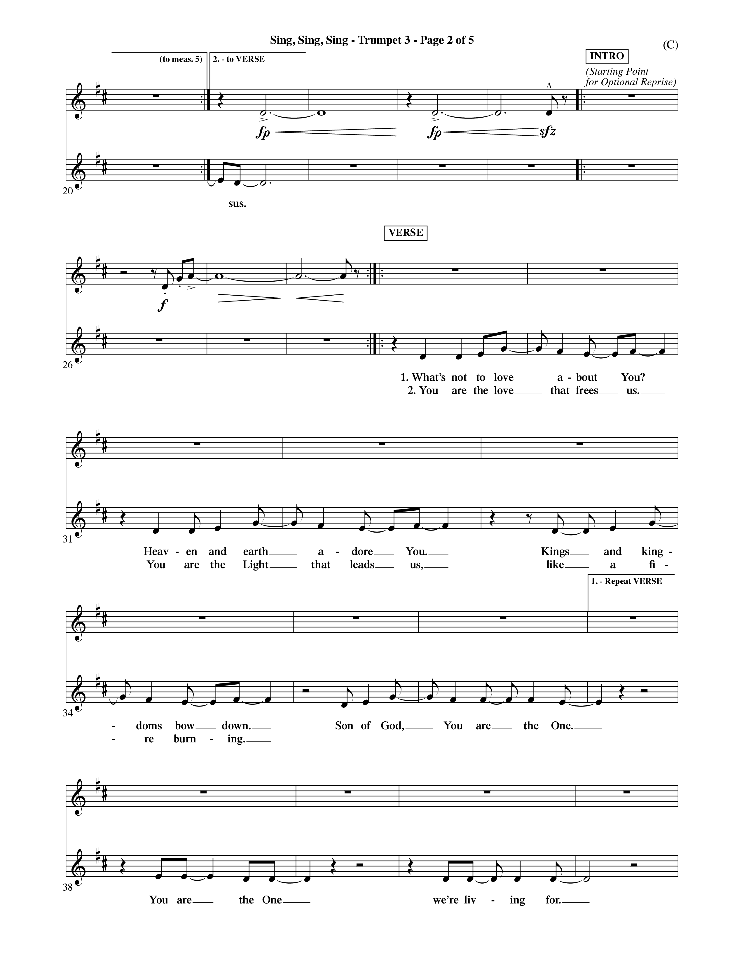 Sing Sing Sing (Choral Anthem SATB) Trumpet 3 (Word Music Choral / Arr. David Shipps)