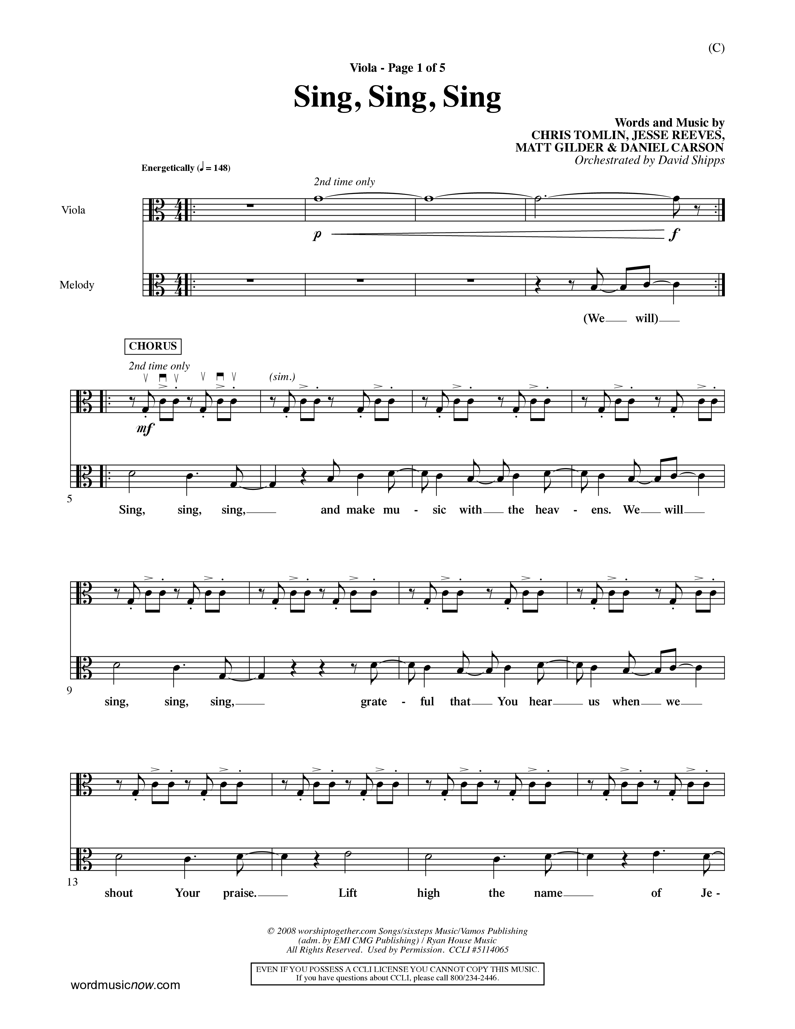 Sing Sing Sing (Choral Anthem SATB) Viola (Word Music Choral / Arr. David Shipps)