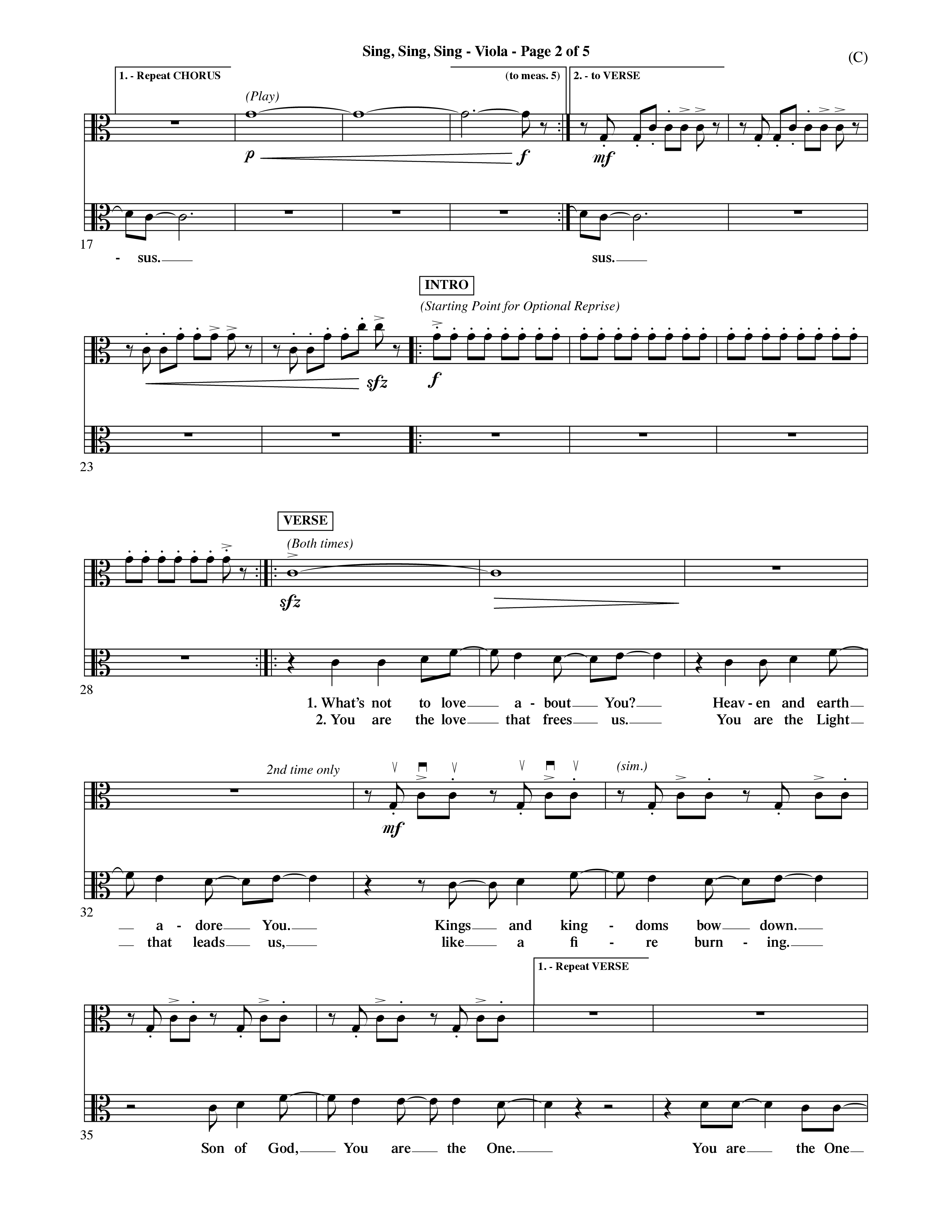 Sing Sing Sing (Choral Anthem SATB) Viola (Word Music Choral / Arr. David Shipps)