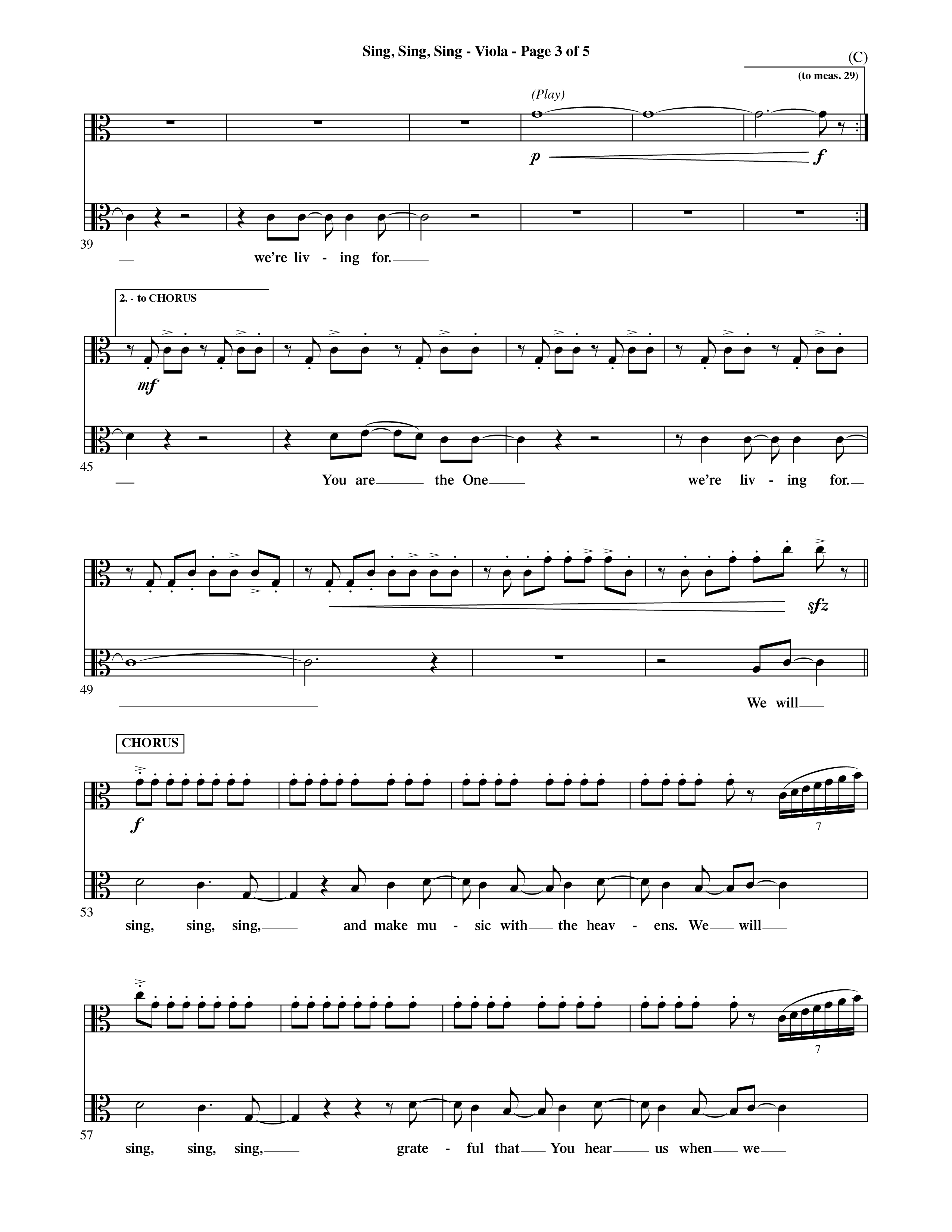 Sing Sing Sing (Choral Anthem SATB) Viola (Word Music Choral / Arr. David Shipps)
