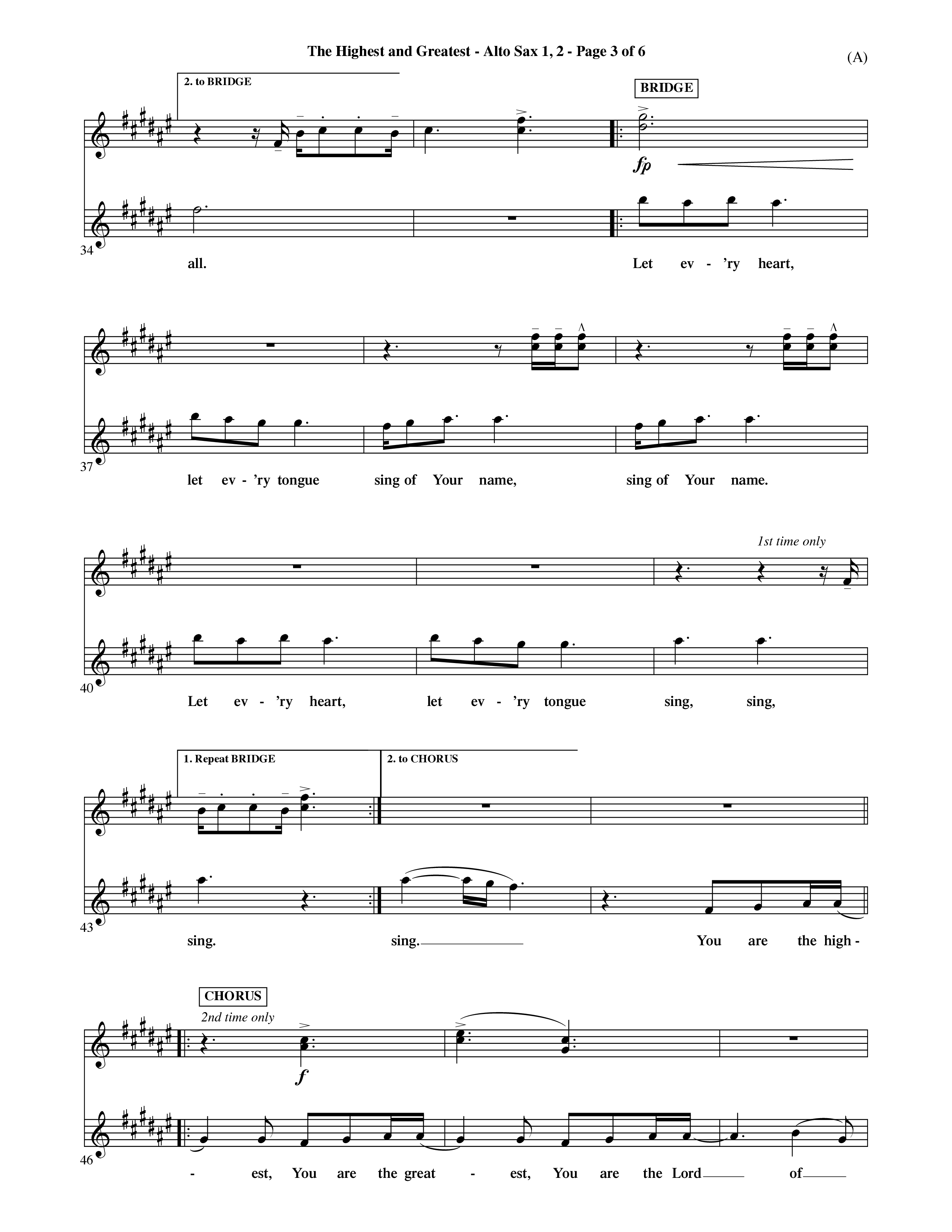 The Highest And The Greatest (Choral Anthem SATB) Alto Sax 1/2 (Word Music Choral / Arr. David Shipps)