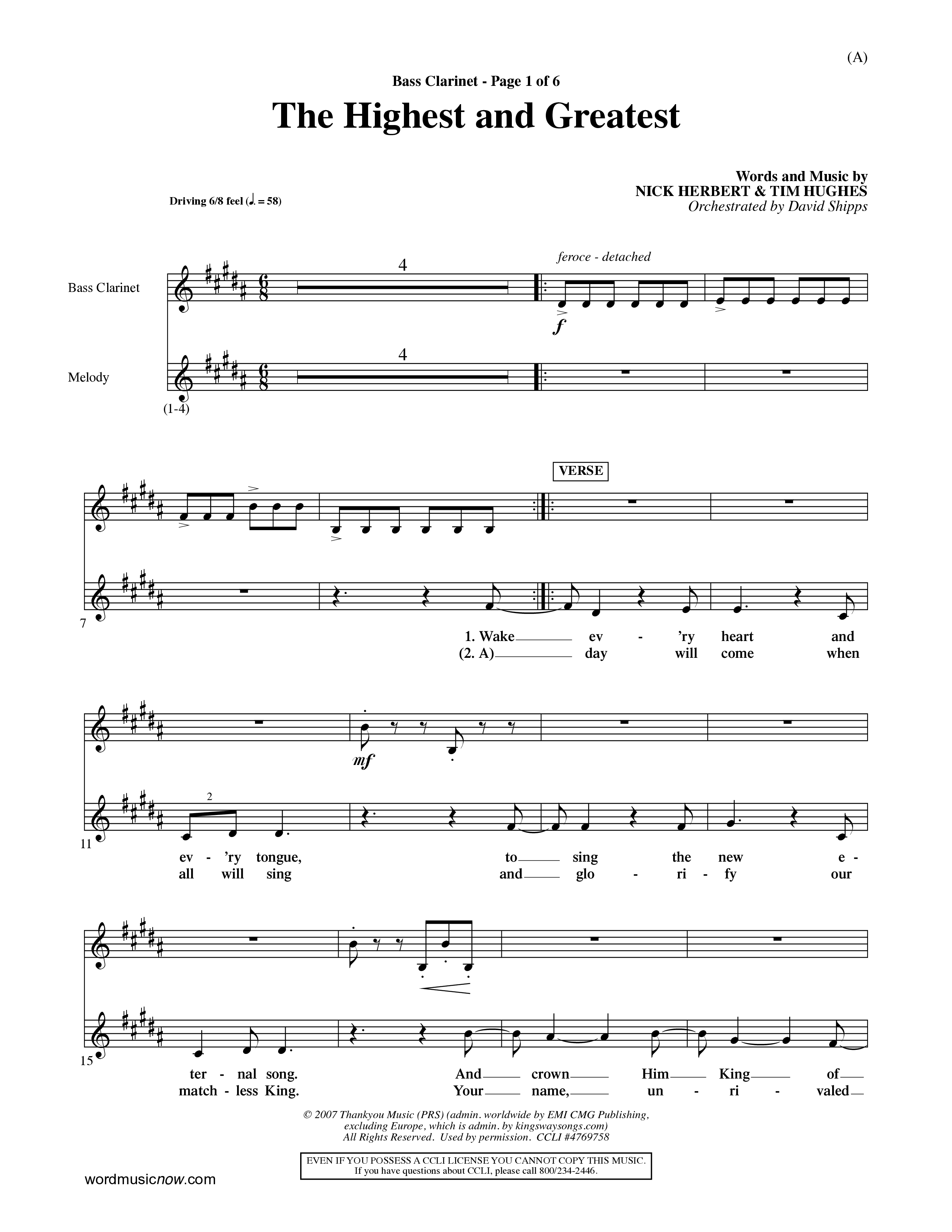 The Highest And The Greatest (Choral Anthem SATB) Bass Clarinet (Word Music Choral / Arr. David Shipps)