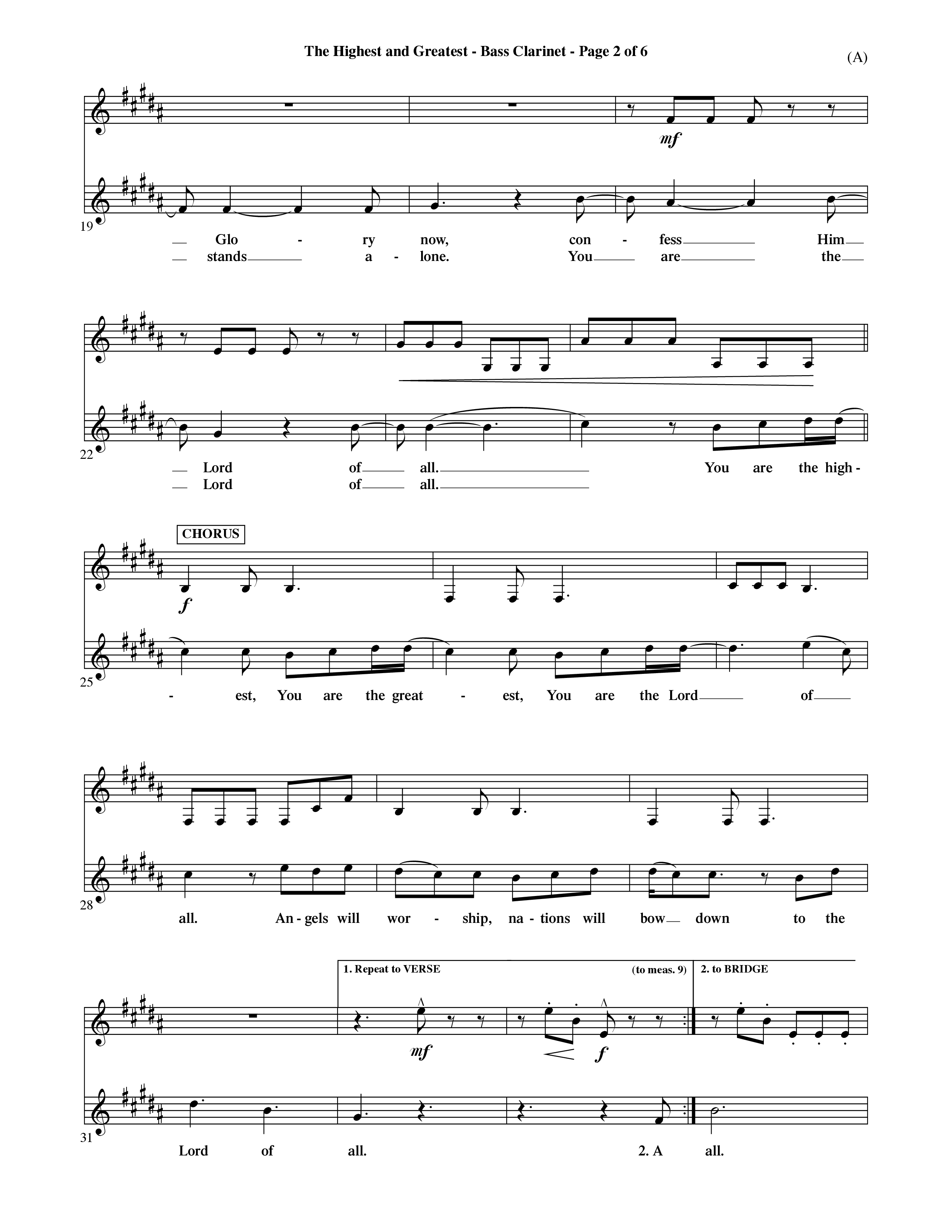 The Highest And The Greatest (Choral Anthem SATB) Bass Clarinet (Word Music Choral / Arr. David Shipps)
