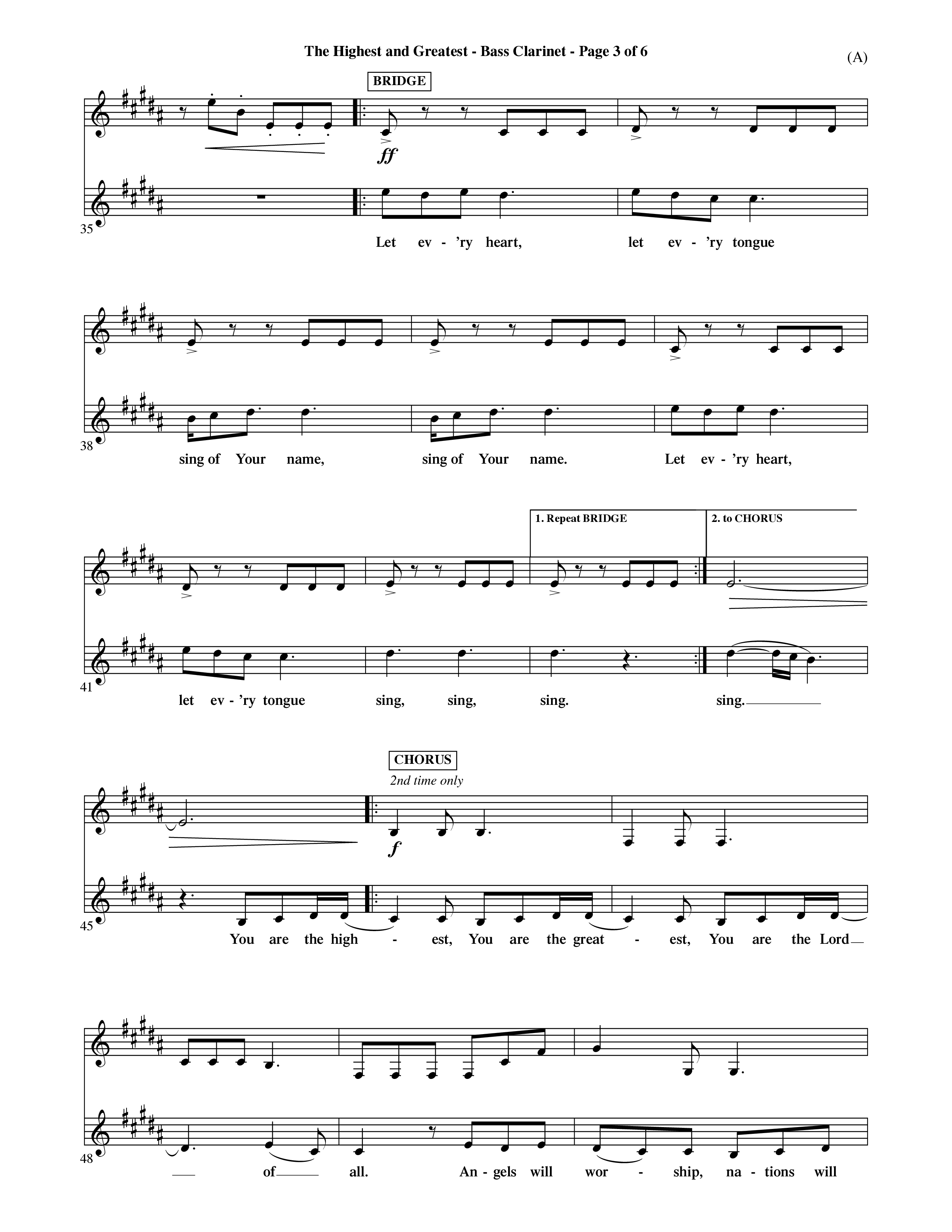 The Highest And The Greatest (Choral Anthem SATB) Bass Clarinet (Word Music Choral / Arr. David Shipps)