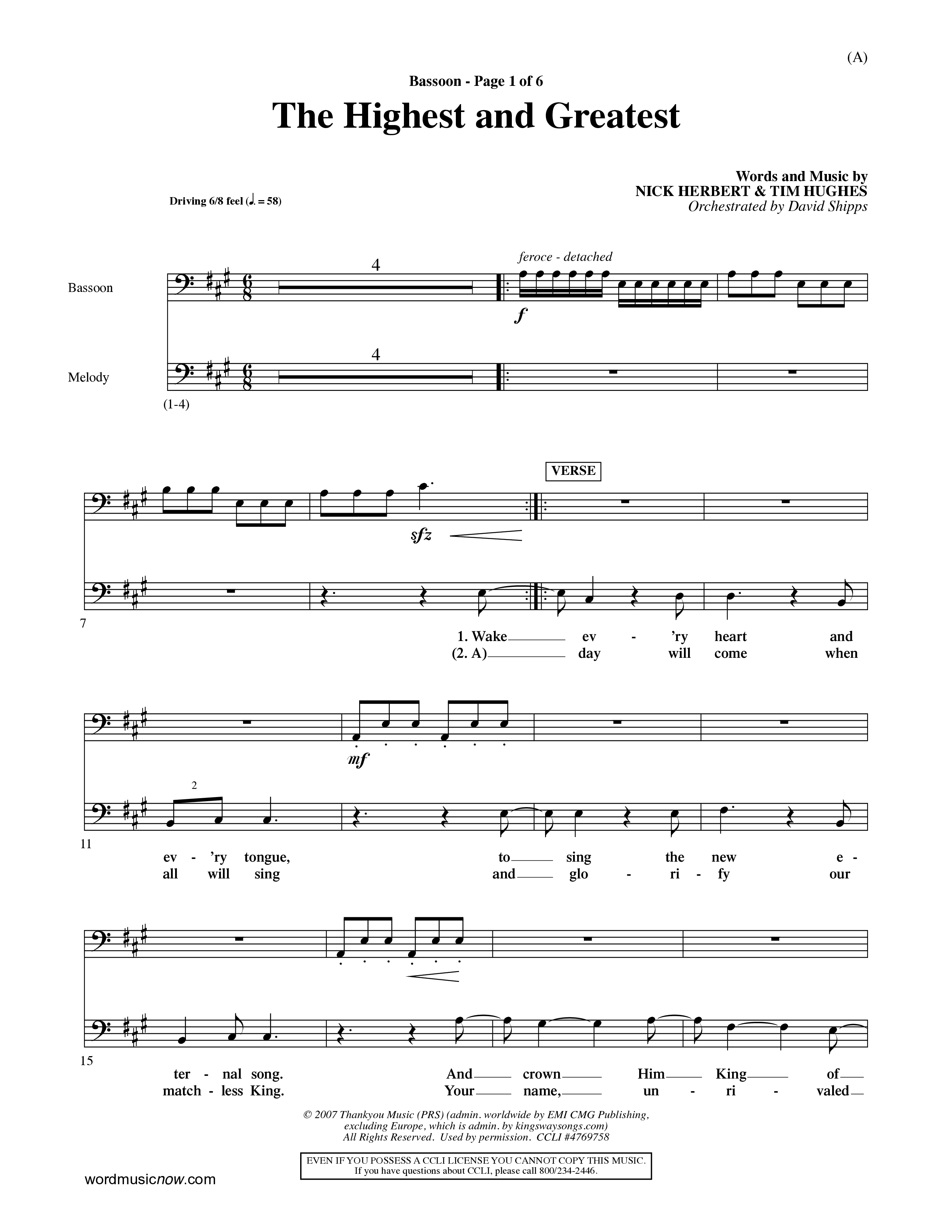 The Highest And The Greatest (Choral Anthem SATB) Bassoon (Word Music Choral / Arr. David Shipps)