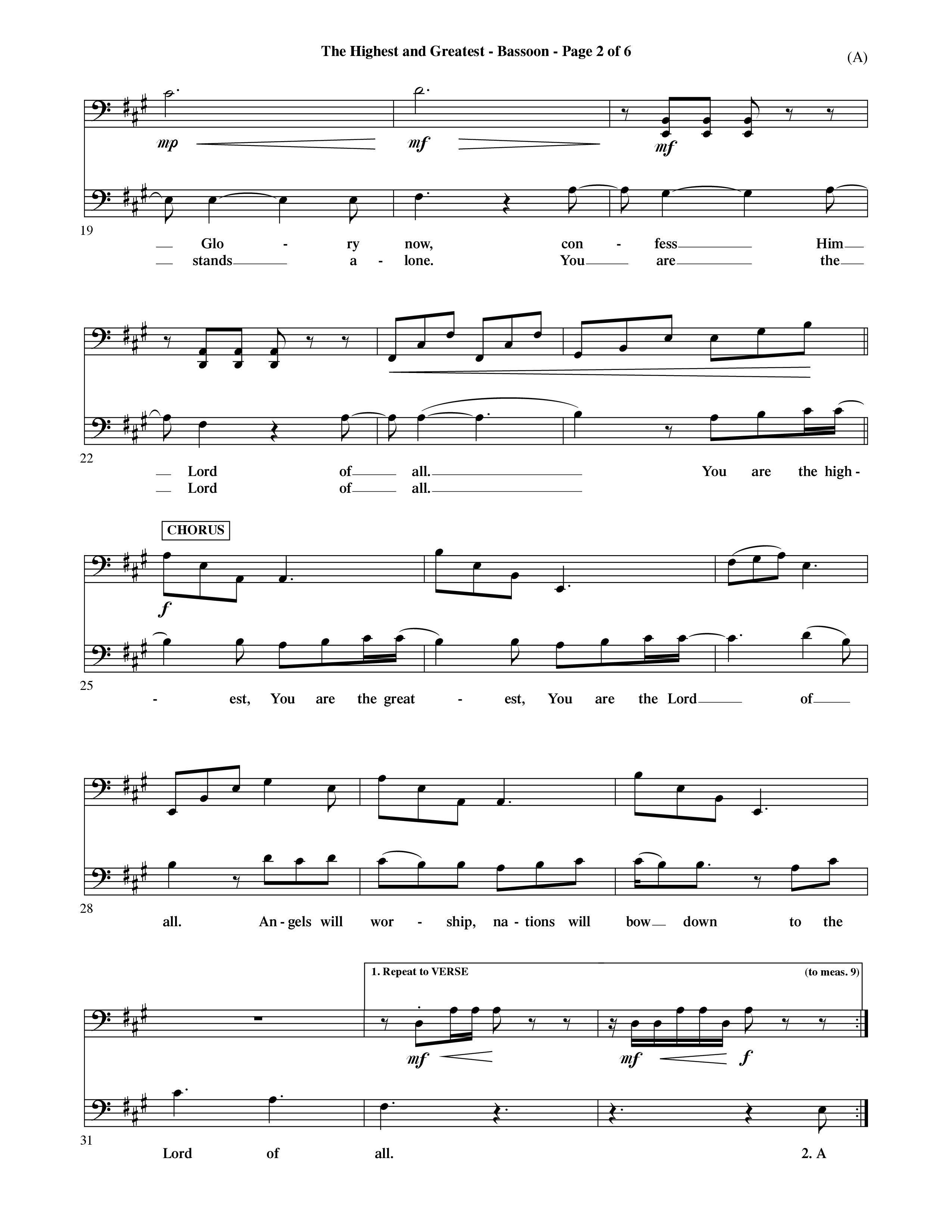 The Highest And The Greatest (Choral Anthem SATB) Bassoon (Word Music Choral / Arr. David Shipps)
